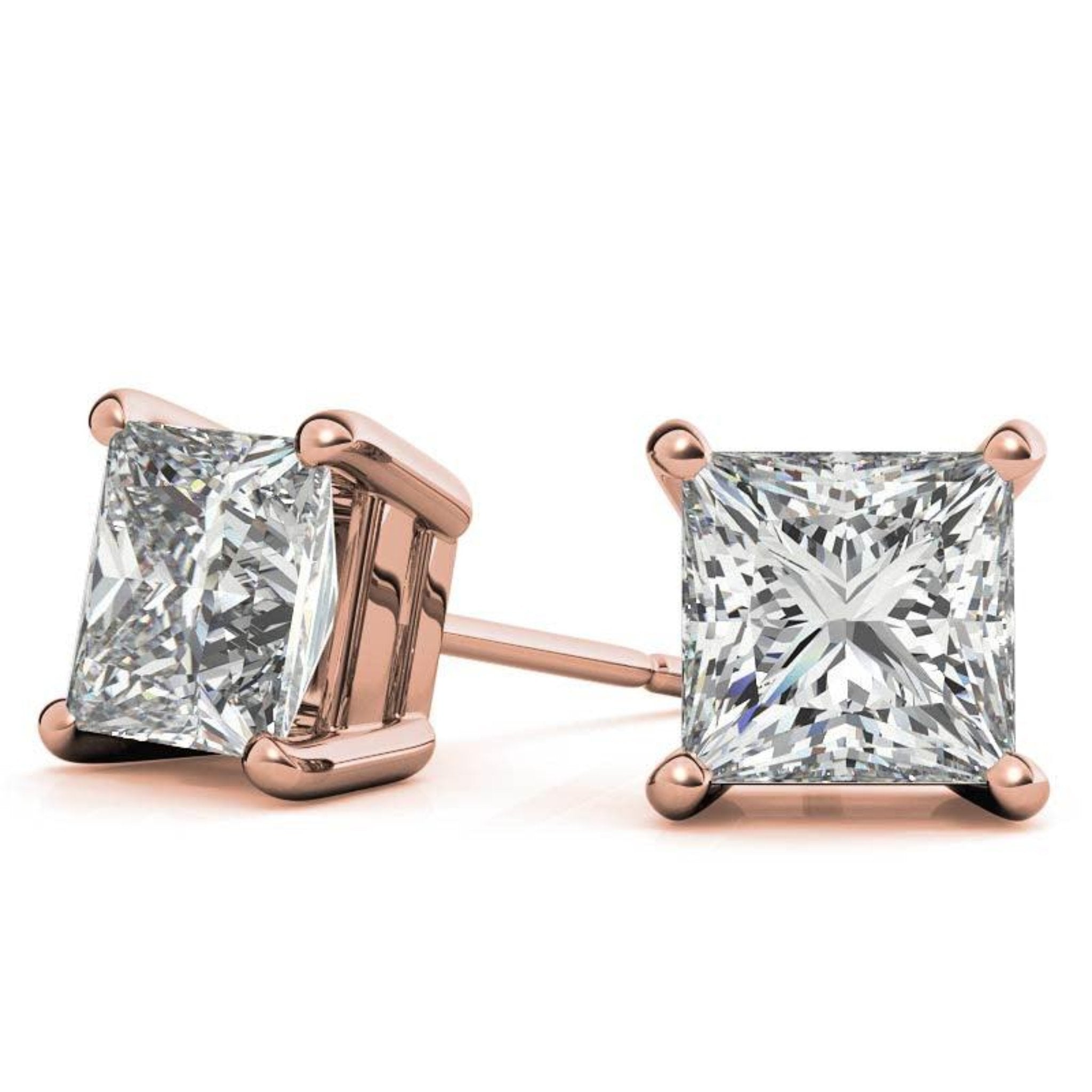 Rose Gold Earrings For Woman, Rose Gold Earrings, Earrings For Woman, 4.0 Ct Princess Cut Solitaire Stud Earrings Solid 14k offers Rose Screw Back