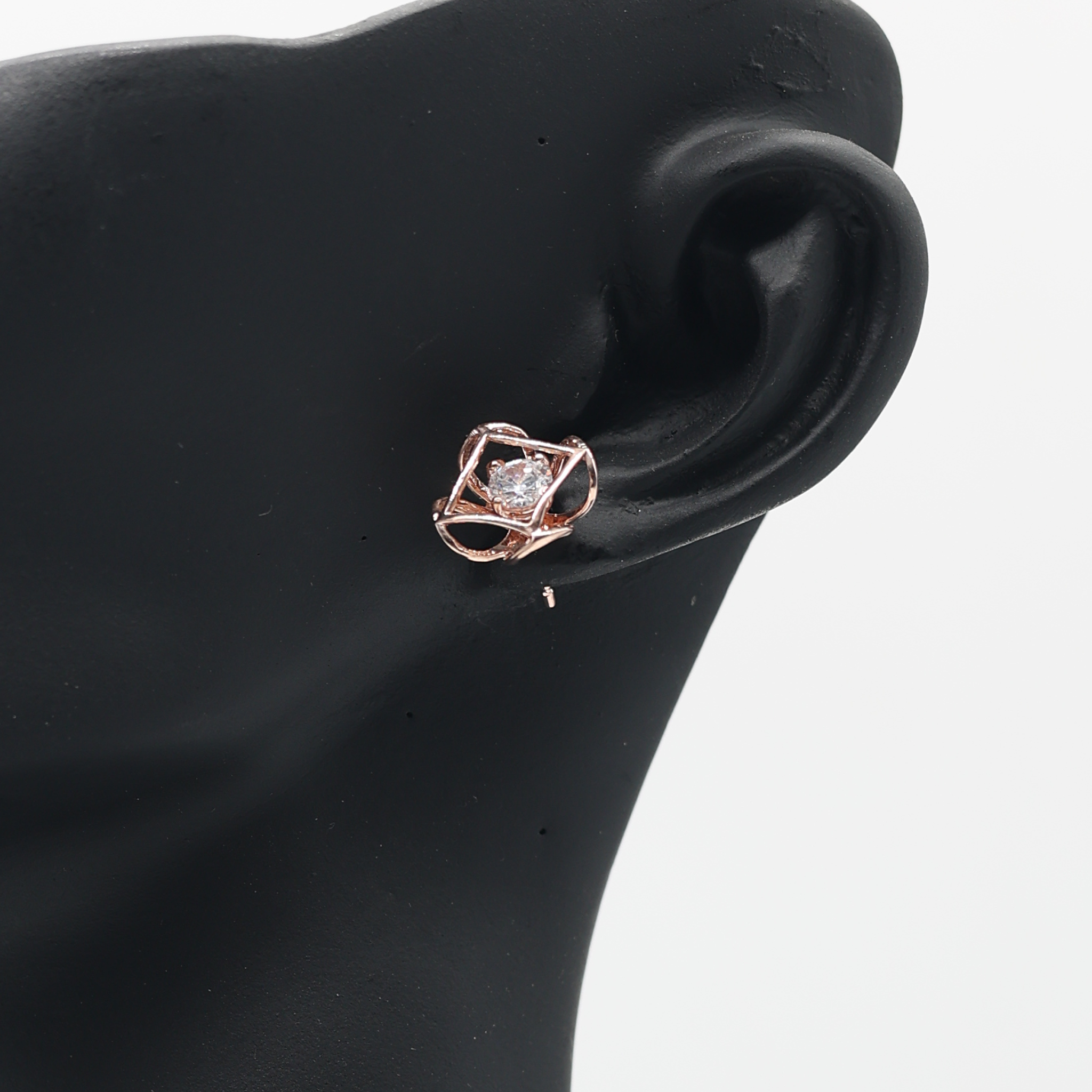 Rose Gold Adjustable Silver Interwoven Round Stud Earring For Woman