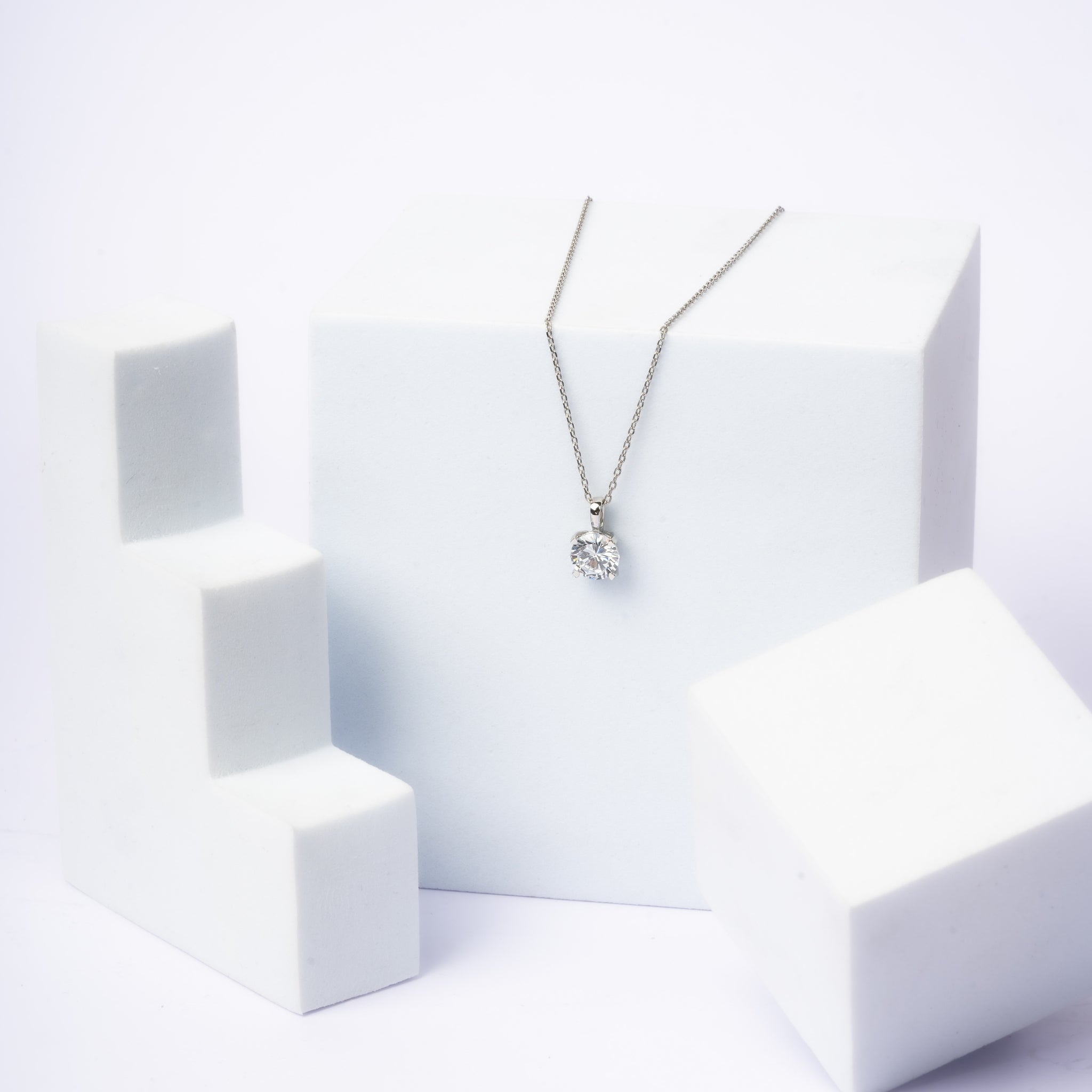 925 Sterling Silver Geometric Square Solitaire Pendant AUS-685