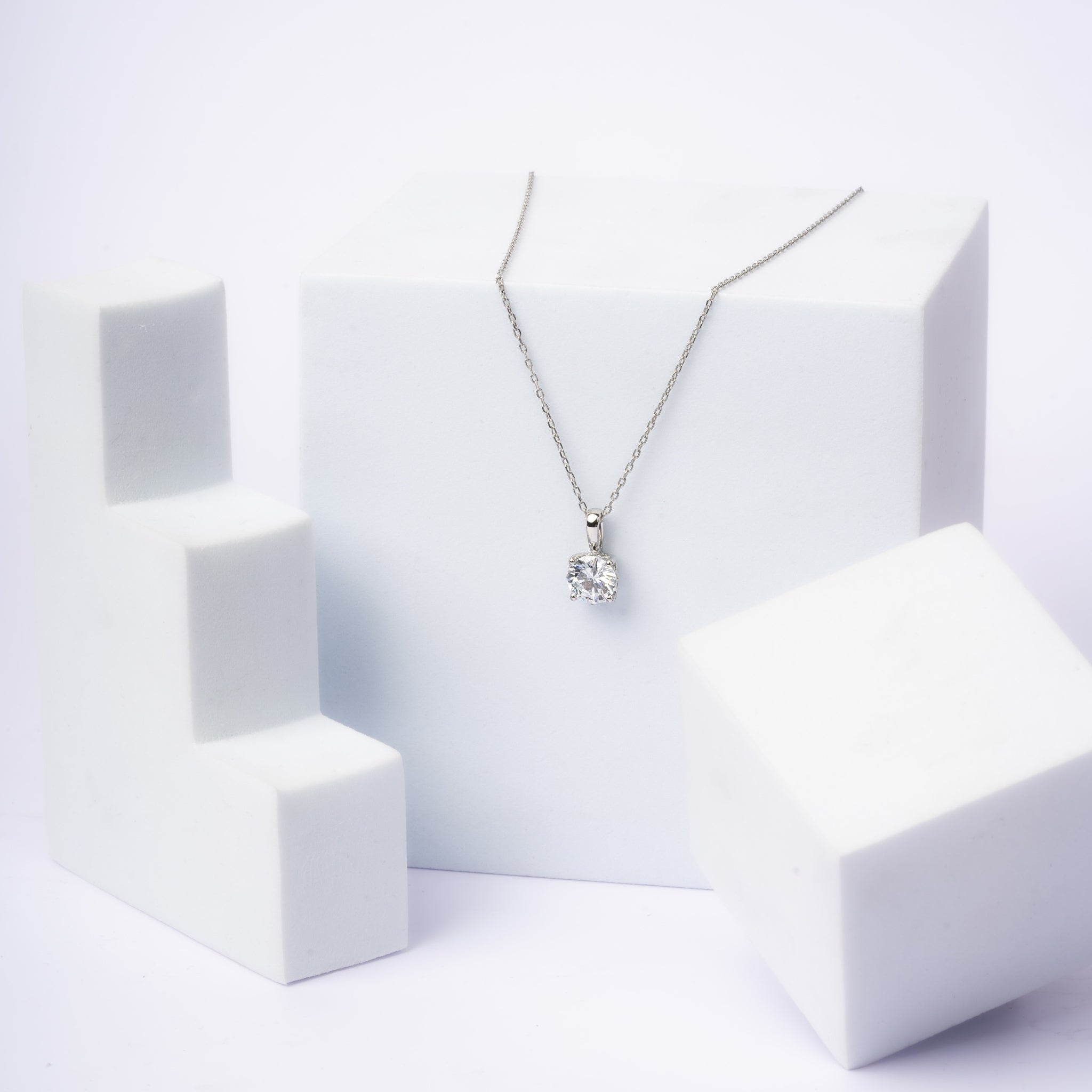 925 Sterling Silver Square Elegance Solitaire Pendant AUS-675