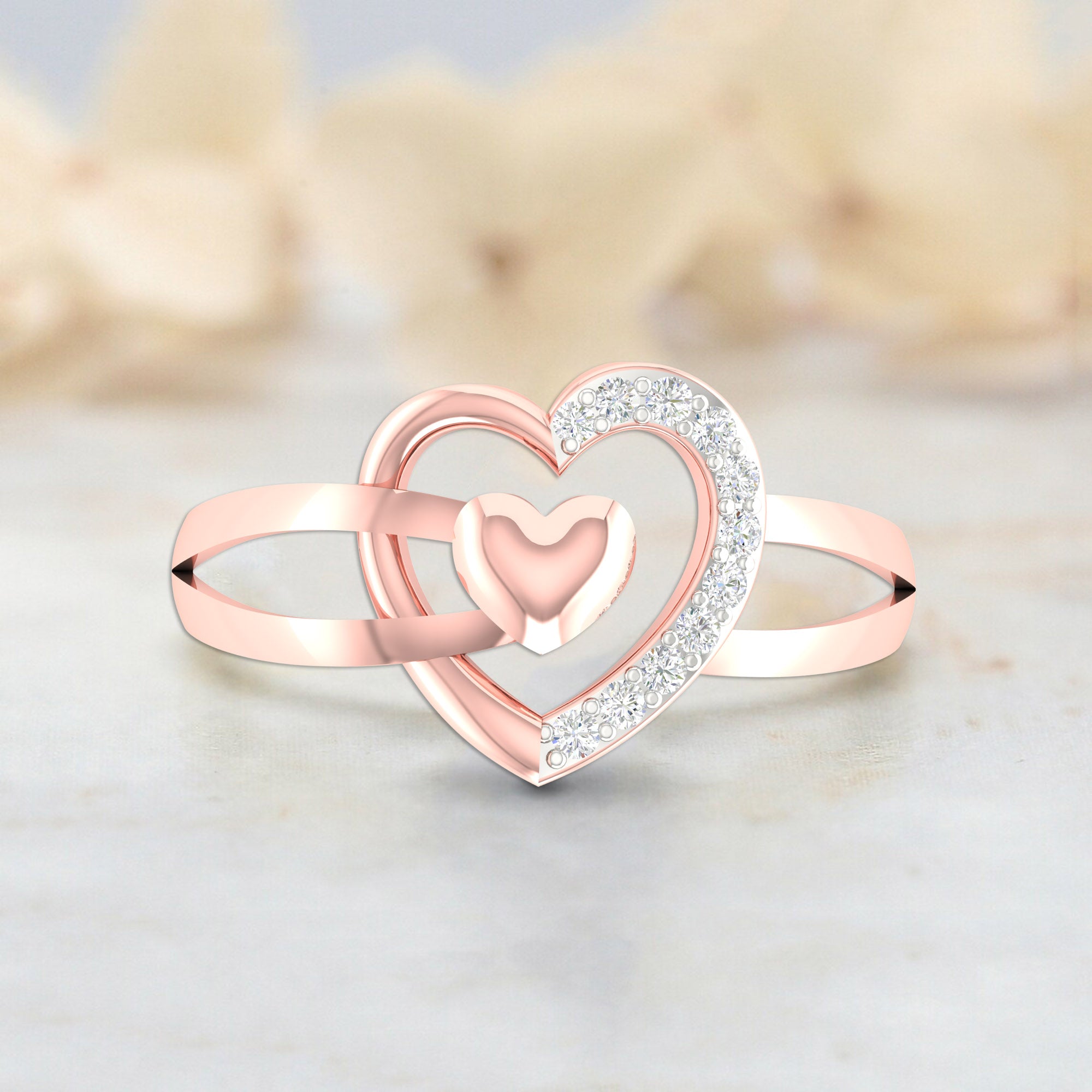 Overlapping Heart Rose Gold Silver Adjustable Stunning Ring For Women