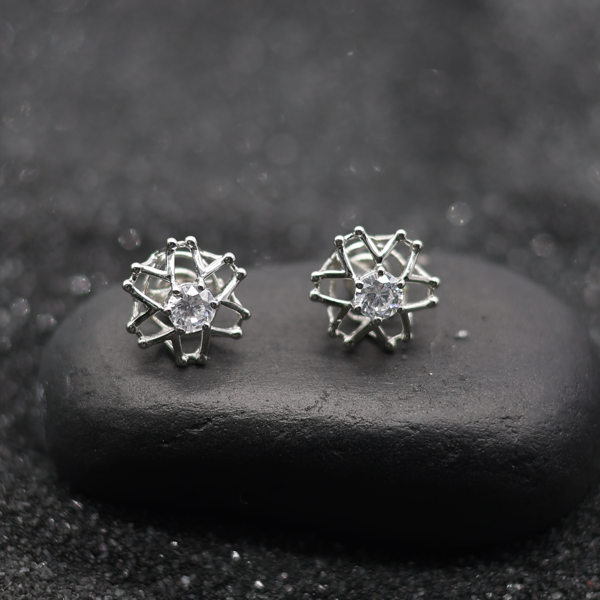 Geometric Floral Silver White Gold Plated Earring For Women