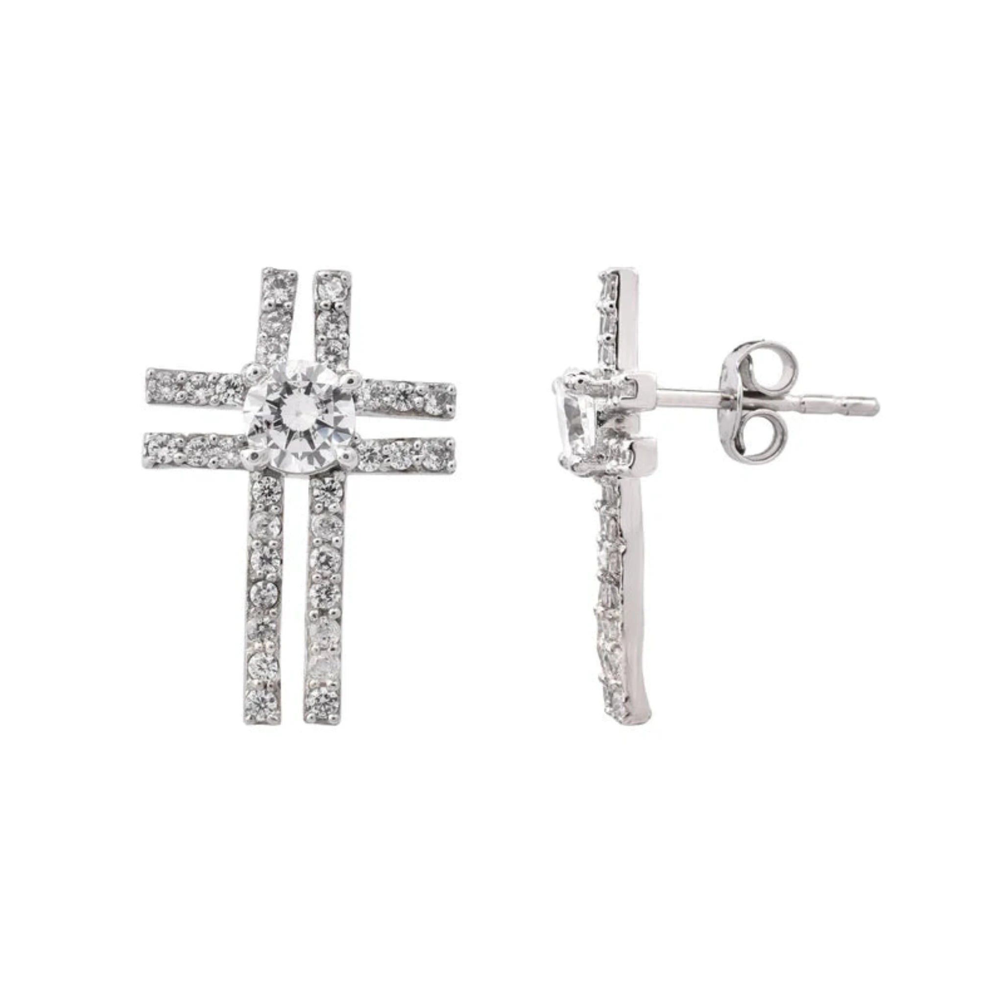 Silver Glamorous Geometric Cross Bar Dangling White Gold Earring For Woman