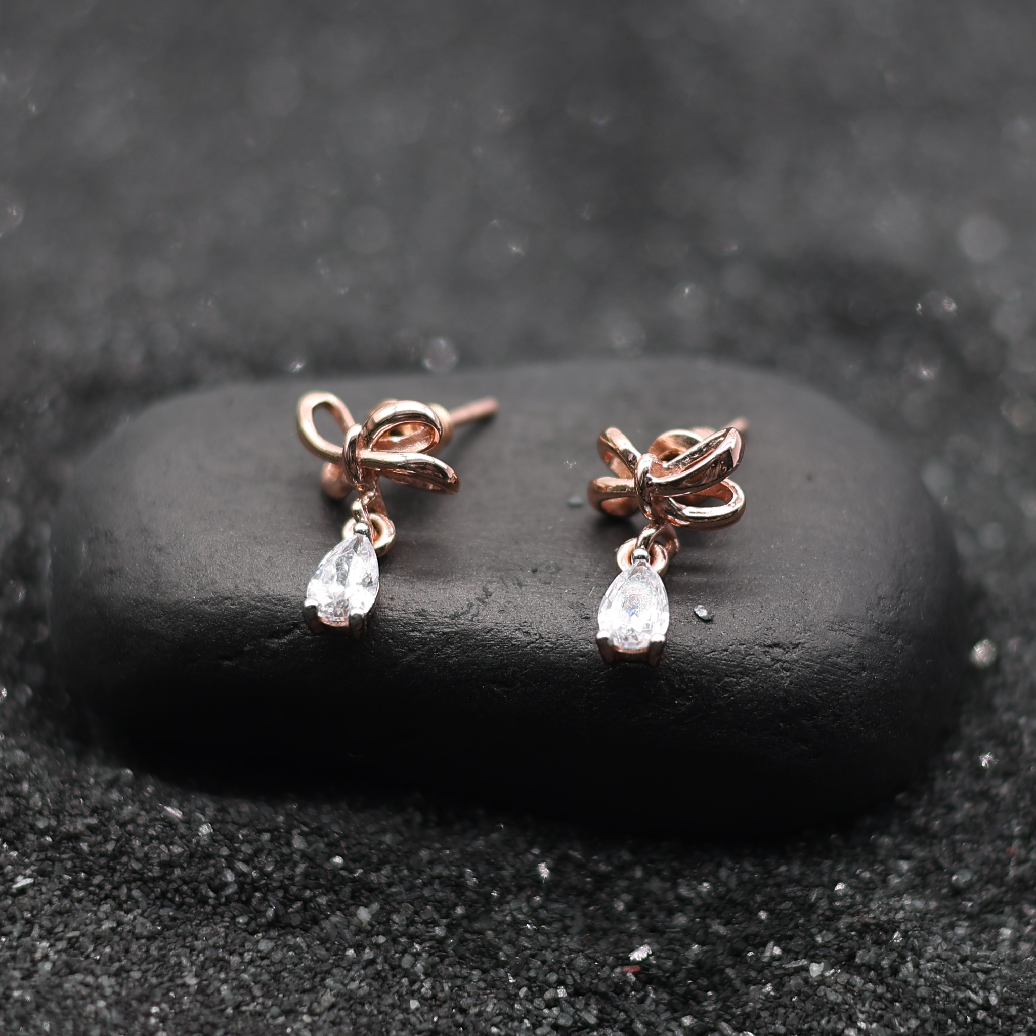 Elegant Bow Teardrop Silver Rose Gold Plated Earrings For Women