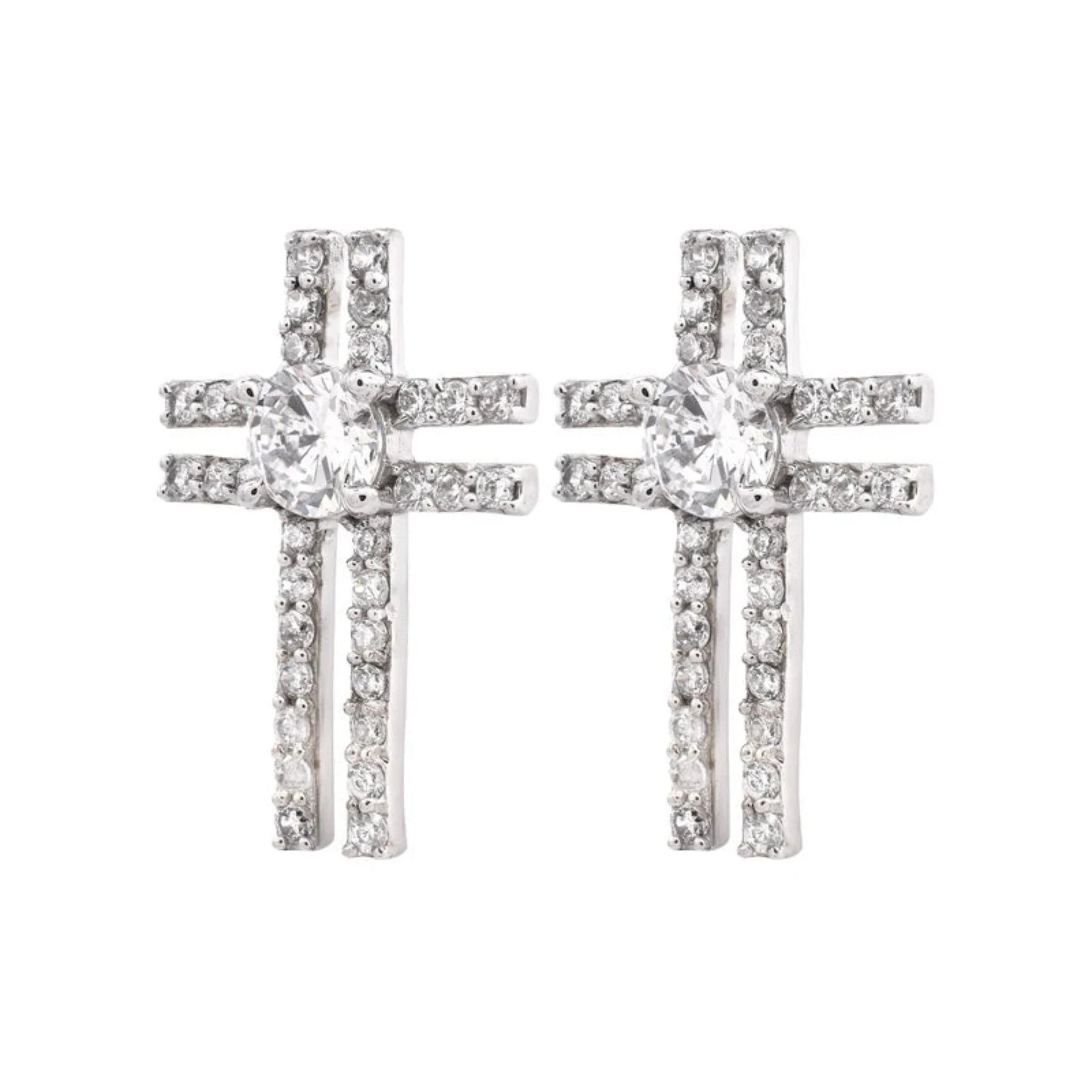 Silver Glamorous Geometric Cross Bar Dangling White Gold Earring For Woman