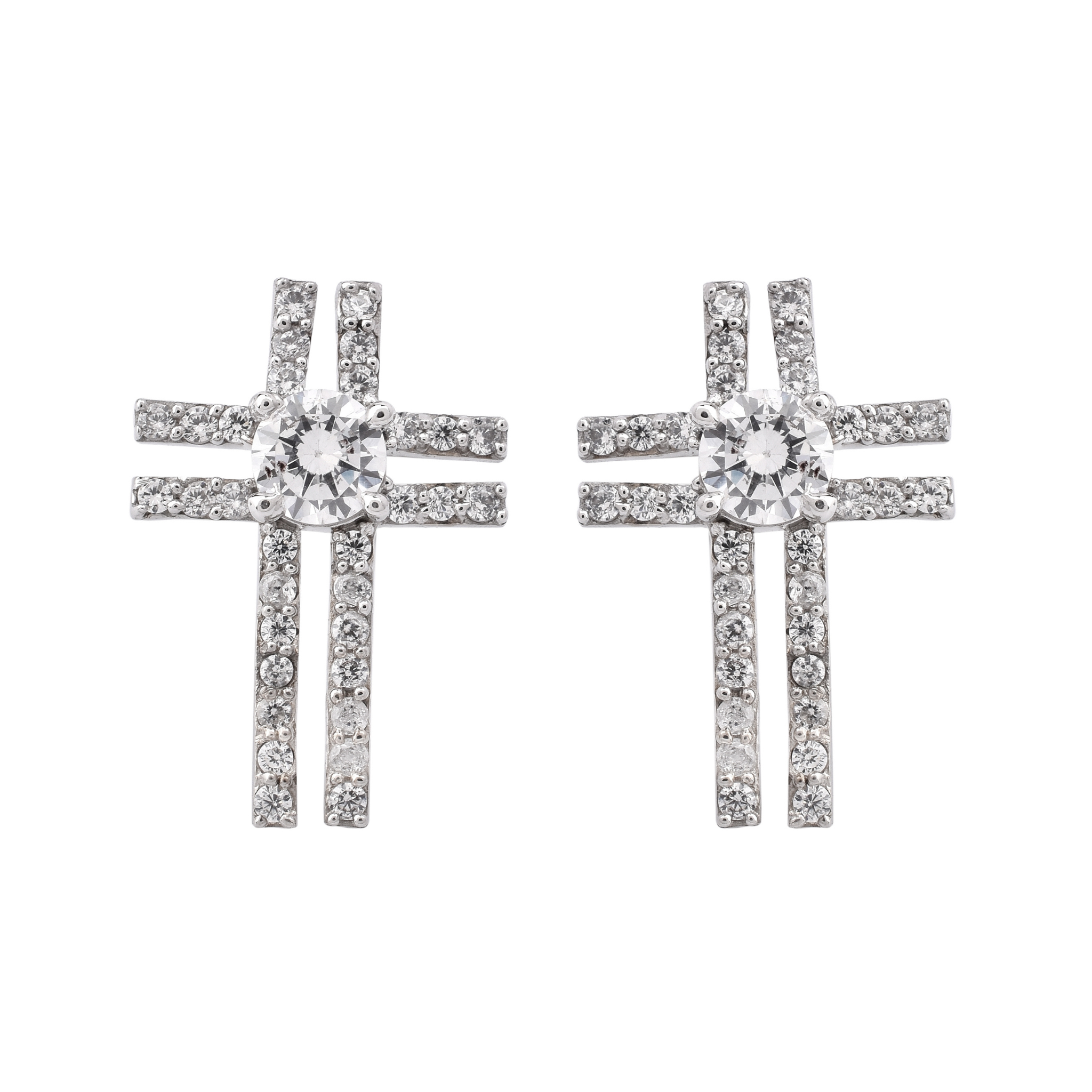 Silver Studded Cross  Stud Earrings