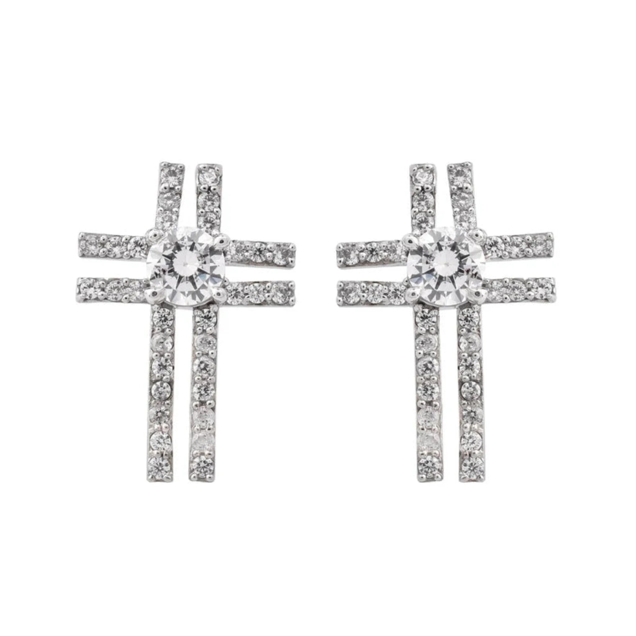 Silver Glamorous Geometric Cross Bar Dangling White Gold Earring For Woman