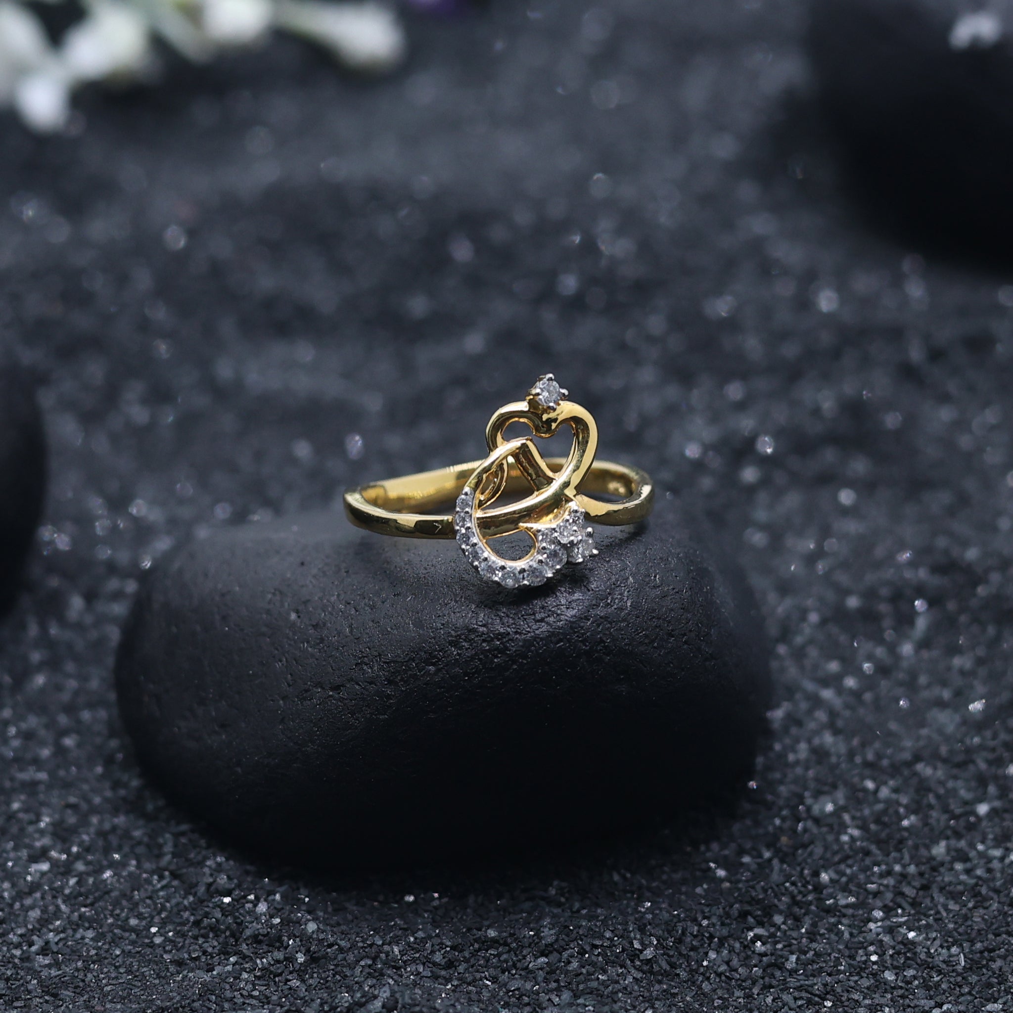 Yellow Gold Adjustable Silver Dual Heartstone Knot Stone-Studded Ring For Woman