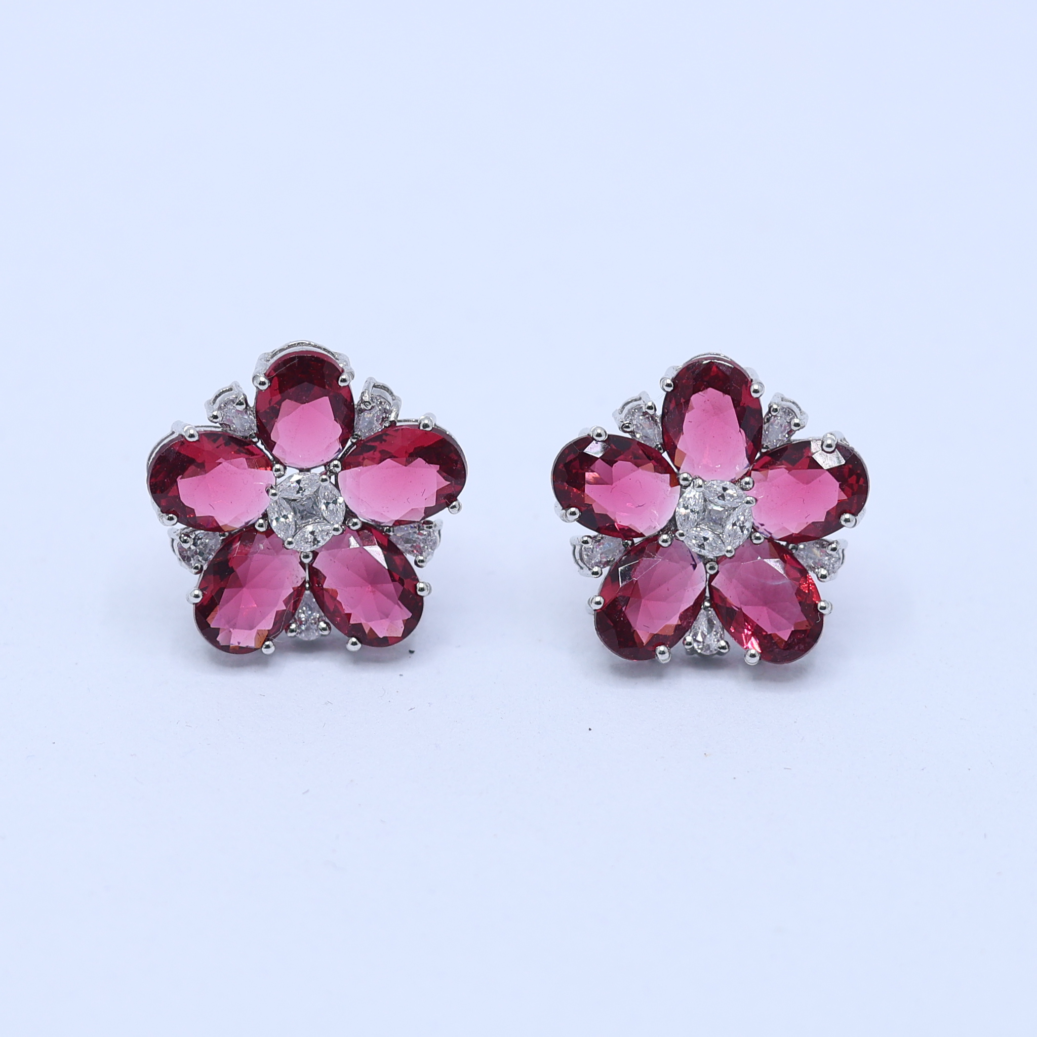 Elegant White Gold Diamond Floral Earrings For Woman