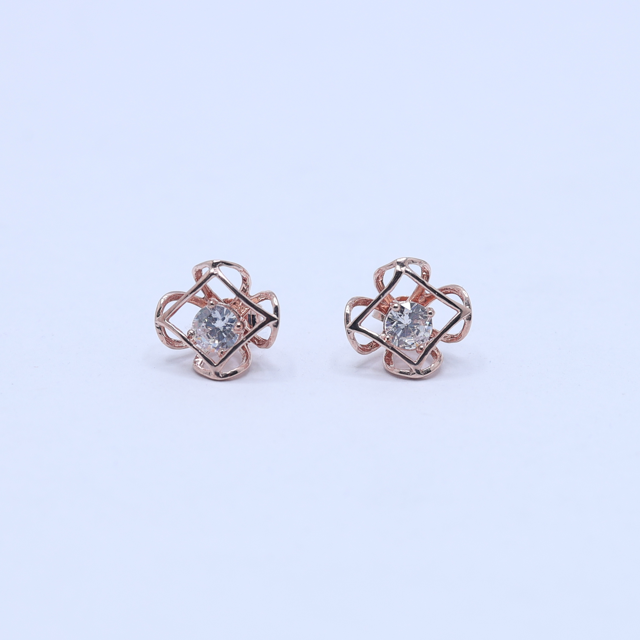 Rose Gold Adjustable Silver Interwoven Round Stud Earring For Woman