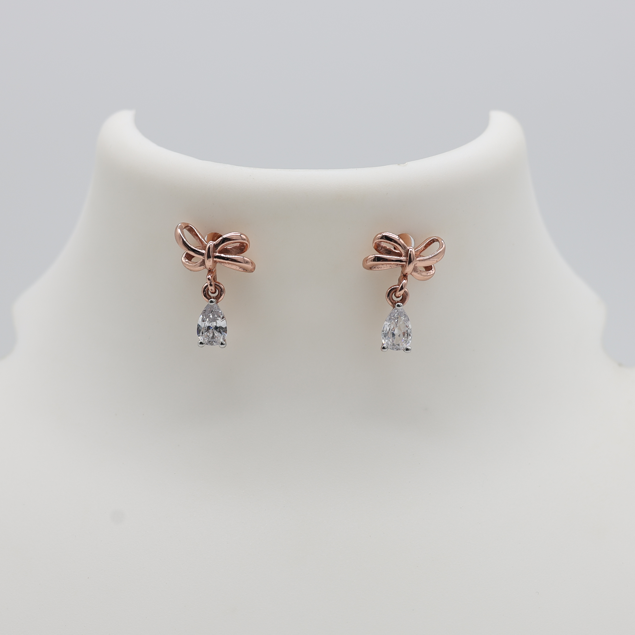 Elegant Bow Teardrop Silver Rose Gold Plated Earrings For Women