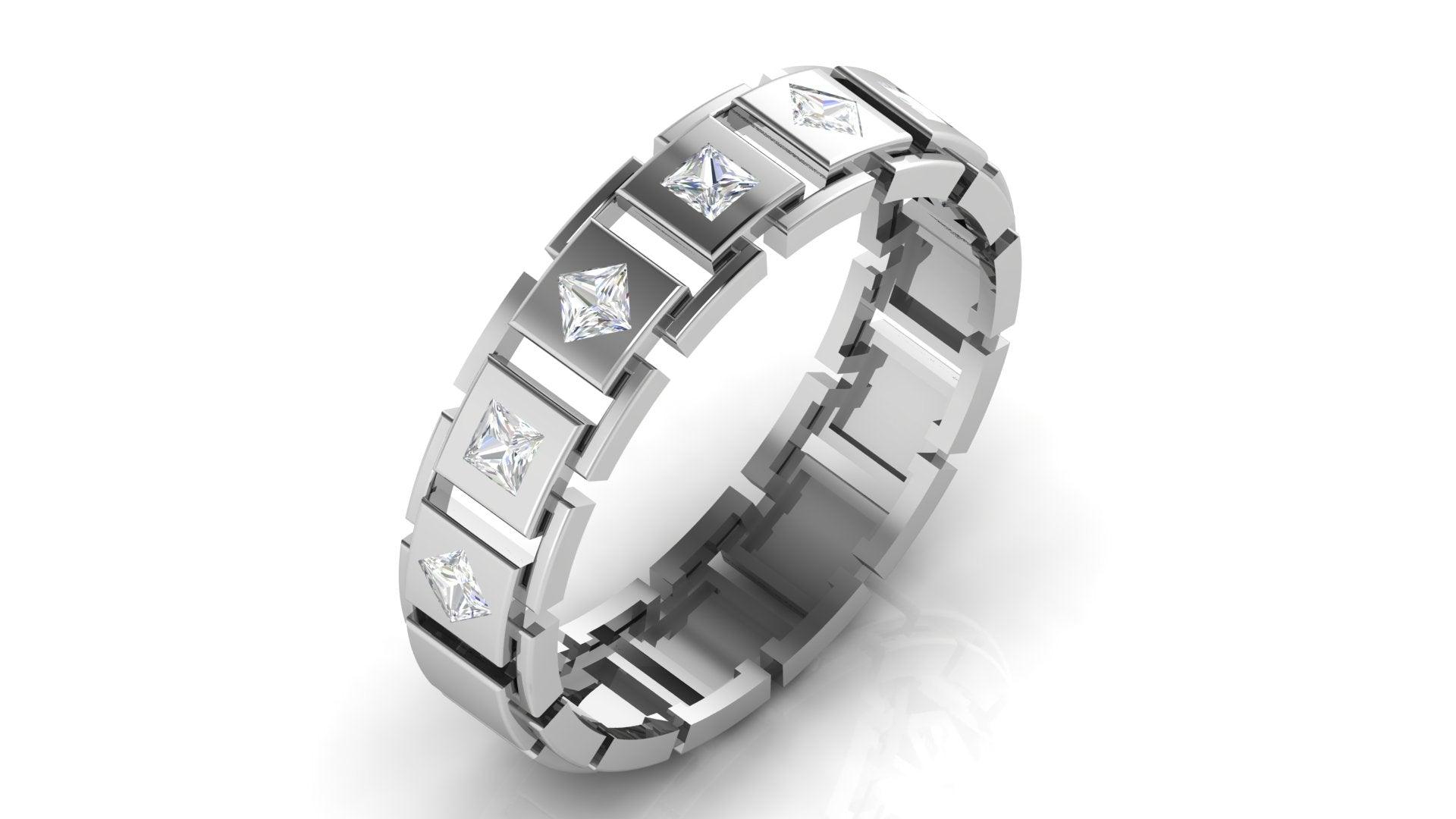 Square-Cut Diamond White Gold Adjustable Silver Luxurious Band For Couple