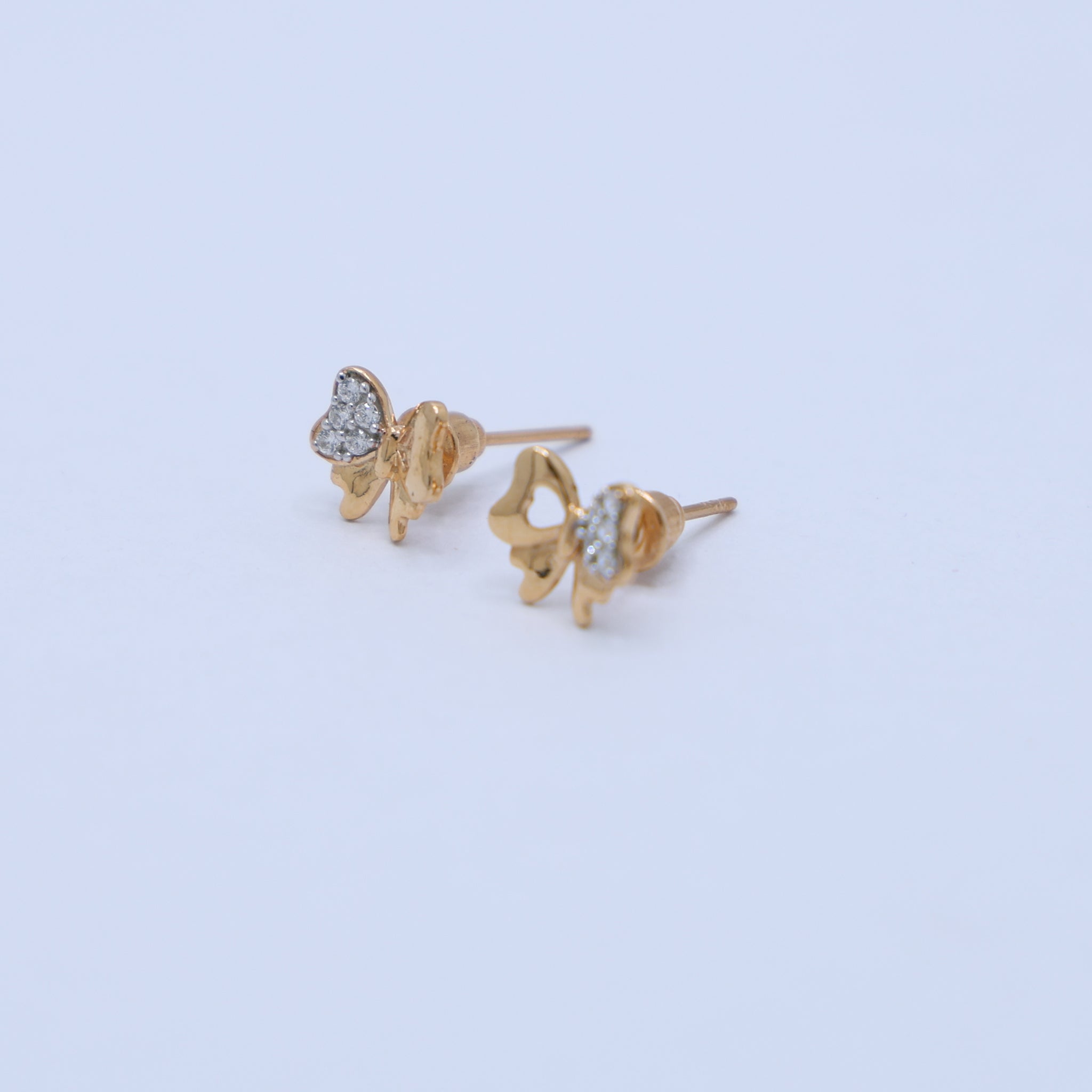 Heart Butterfly Yellow Gold Silver Sparkling Earring for Kids