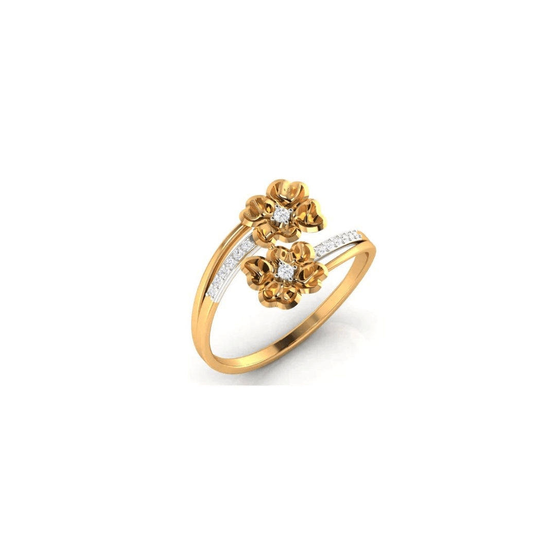 Silver Yellow Gold Adjustable Dual Floral Cluster Diamond Accents Ring for Women