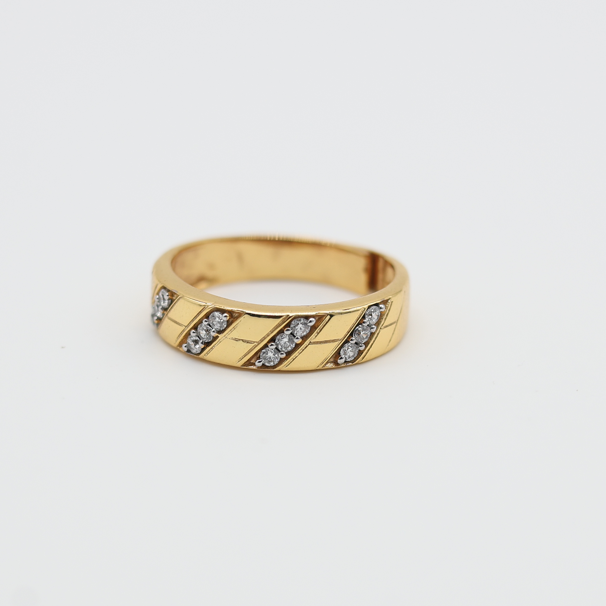 Adjustable Modern Silver Yellow Gold Diagonal Stripe Band