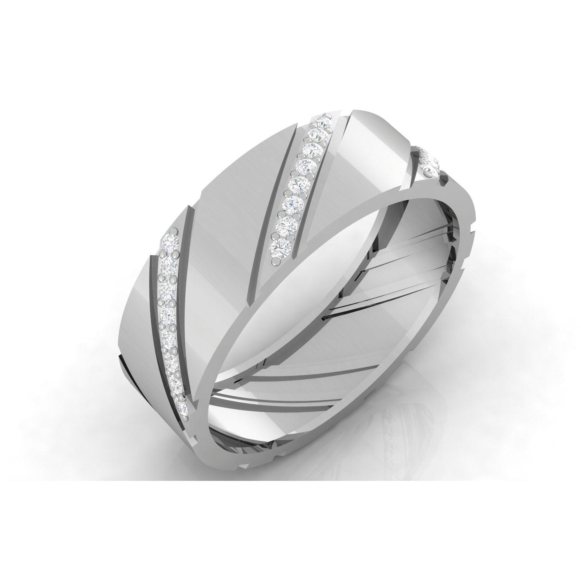 Layered White Gold Adjustable Silver Striped Band