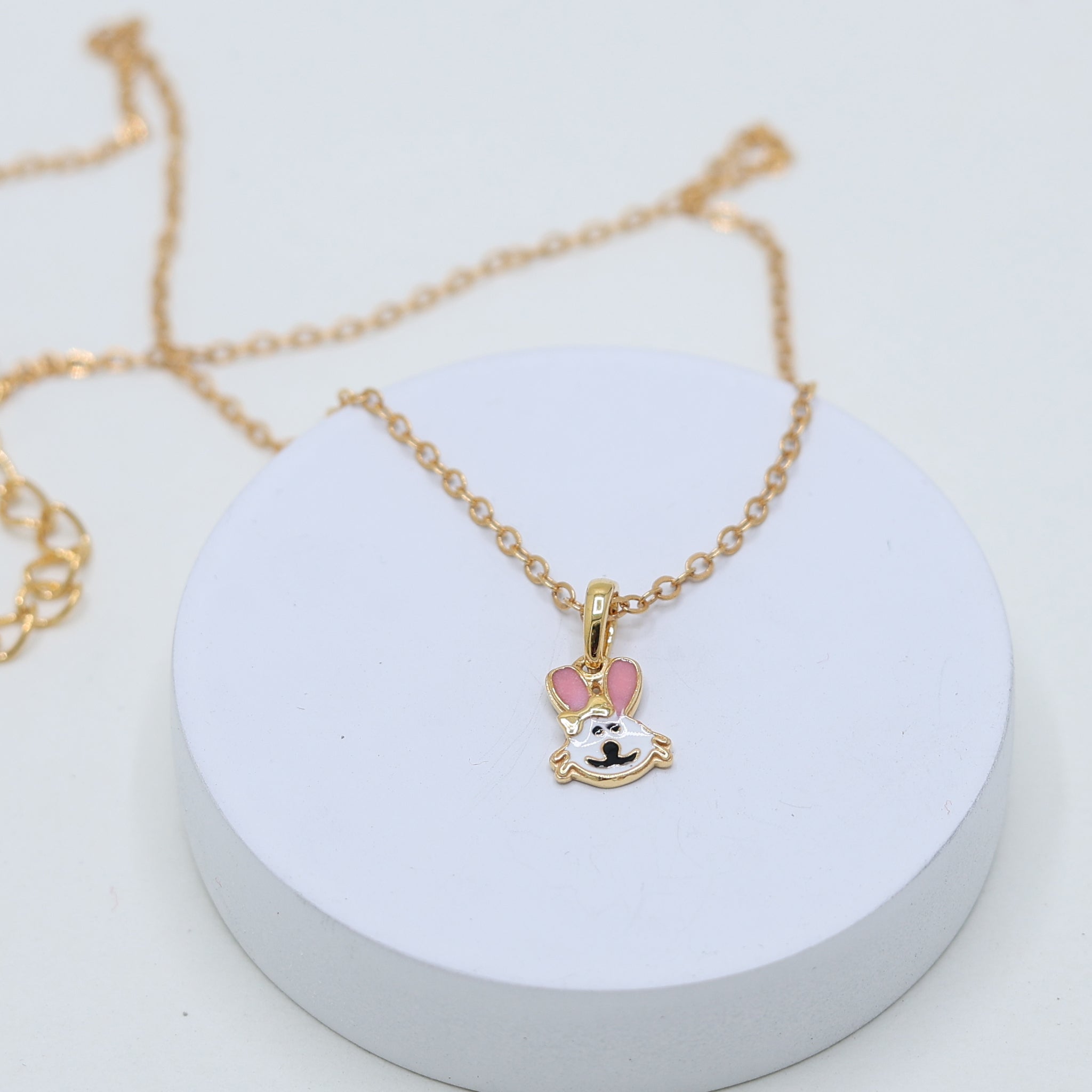 Pink & Grey Enamel Silver Yellow Gold Playful Bunny Bliss Pendant For Kids