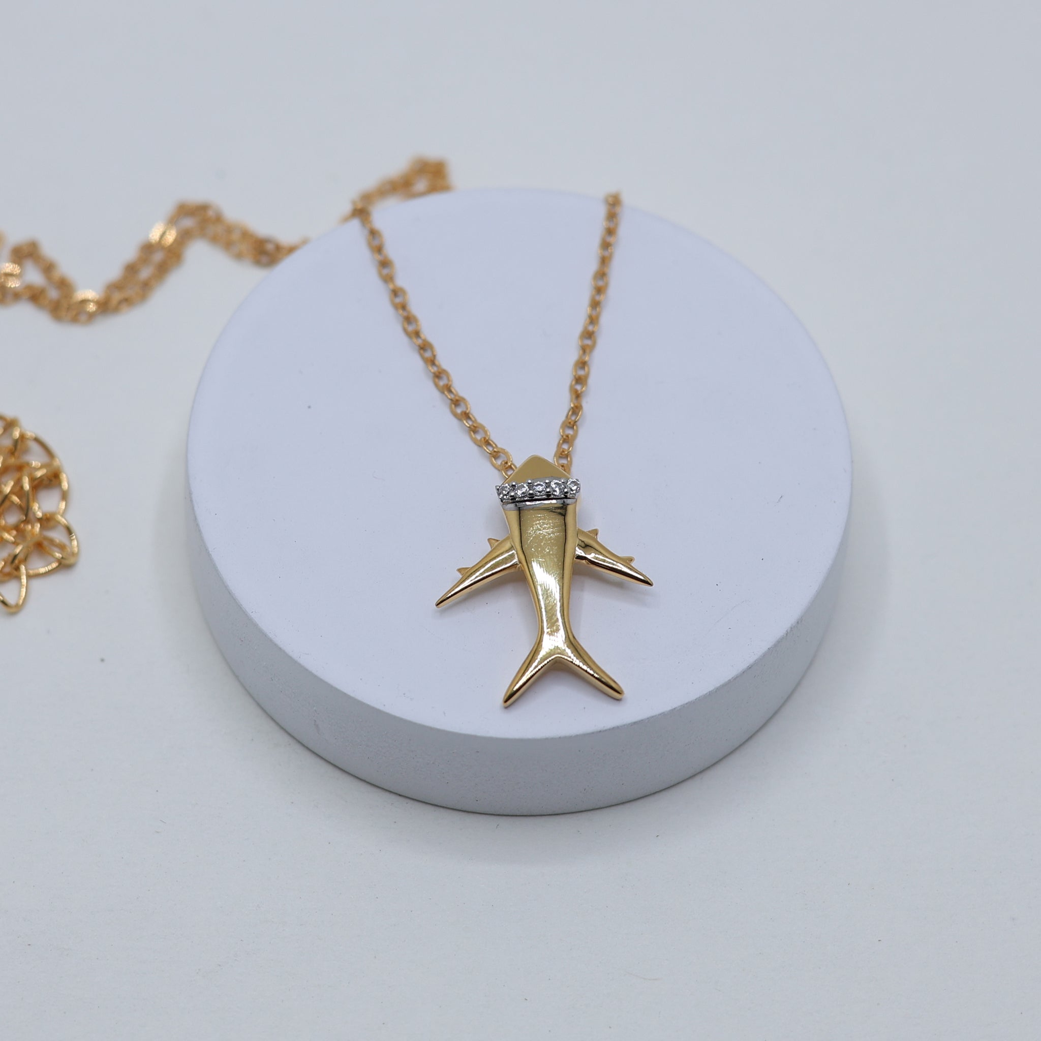 Sleek Airplane Yellow Gold Silver Elegant Aircraft Pendant for Kids