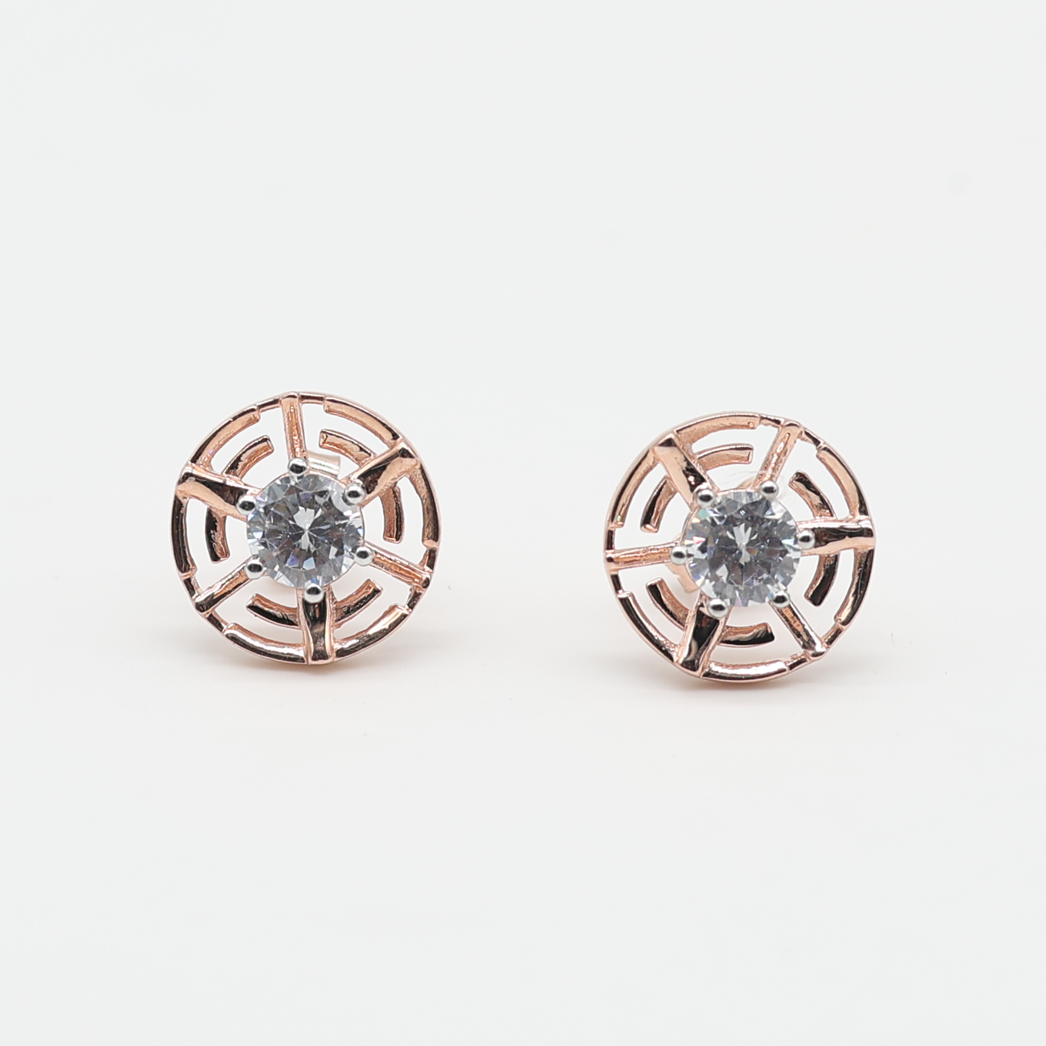 Rose Gold Adjustable Silver Geometric Round Stud Earrings For Woman