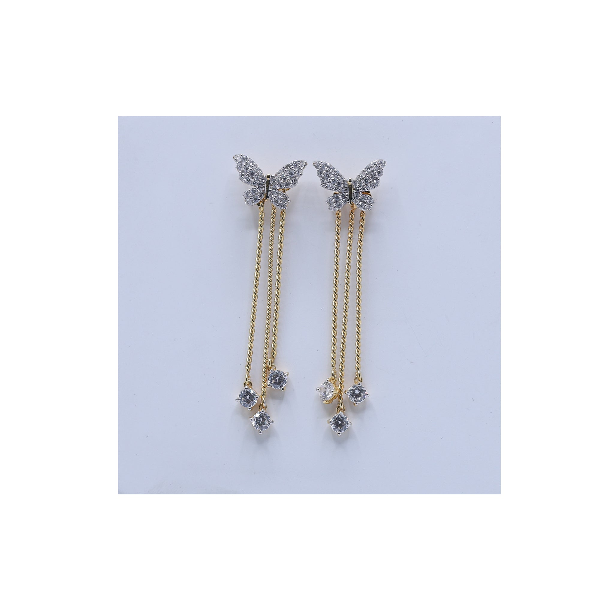 Silver Tassel Dangling Butterfly Long Chain Yellow Gold Earring For Woman