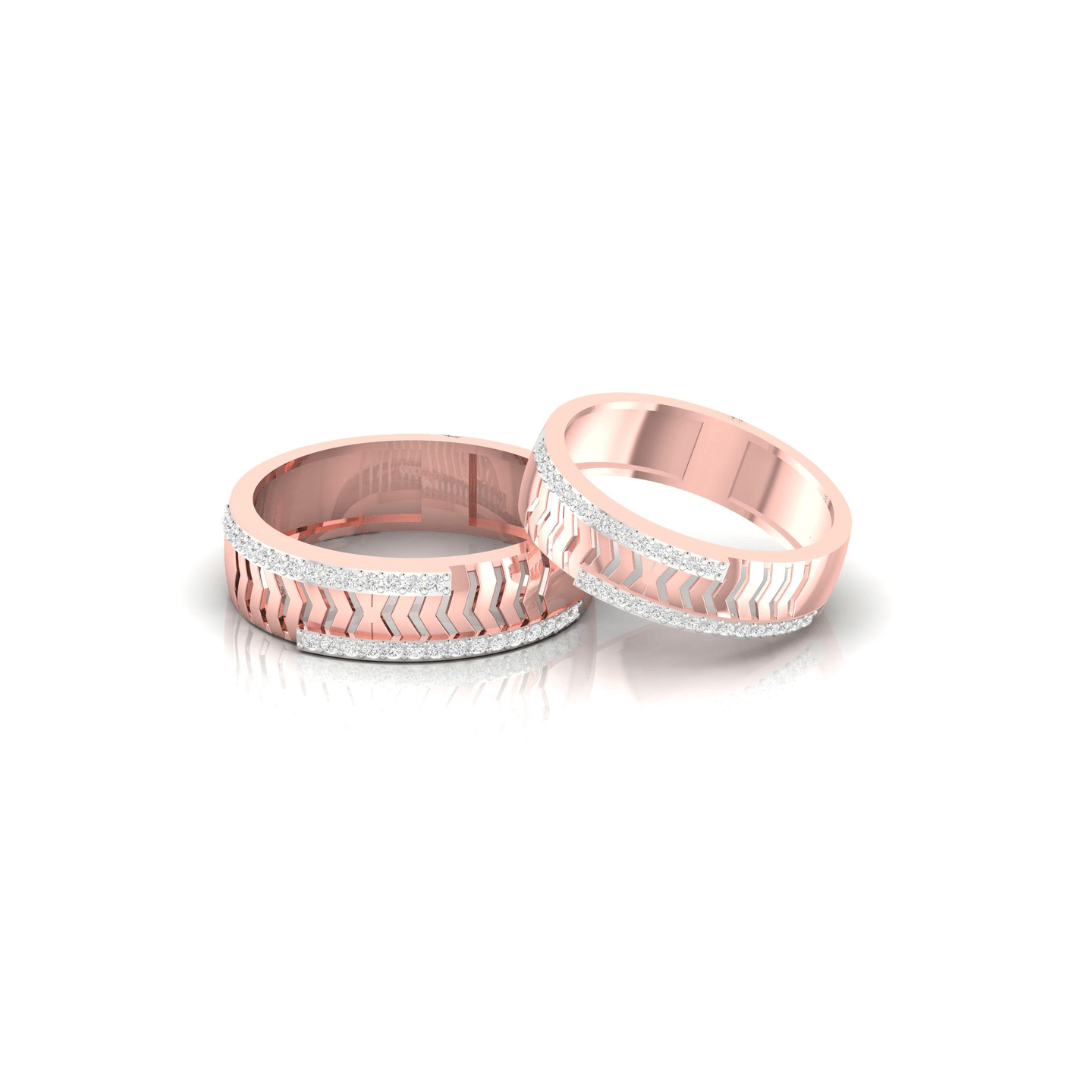 Chevron Cut Rose Gold Adjustable Silver Diamond Edge Band For Couple