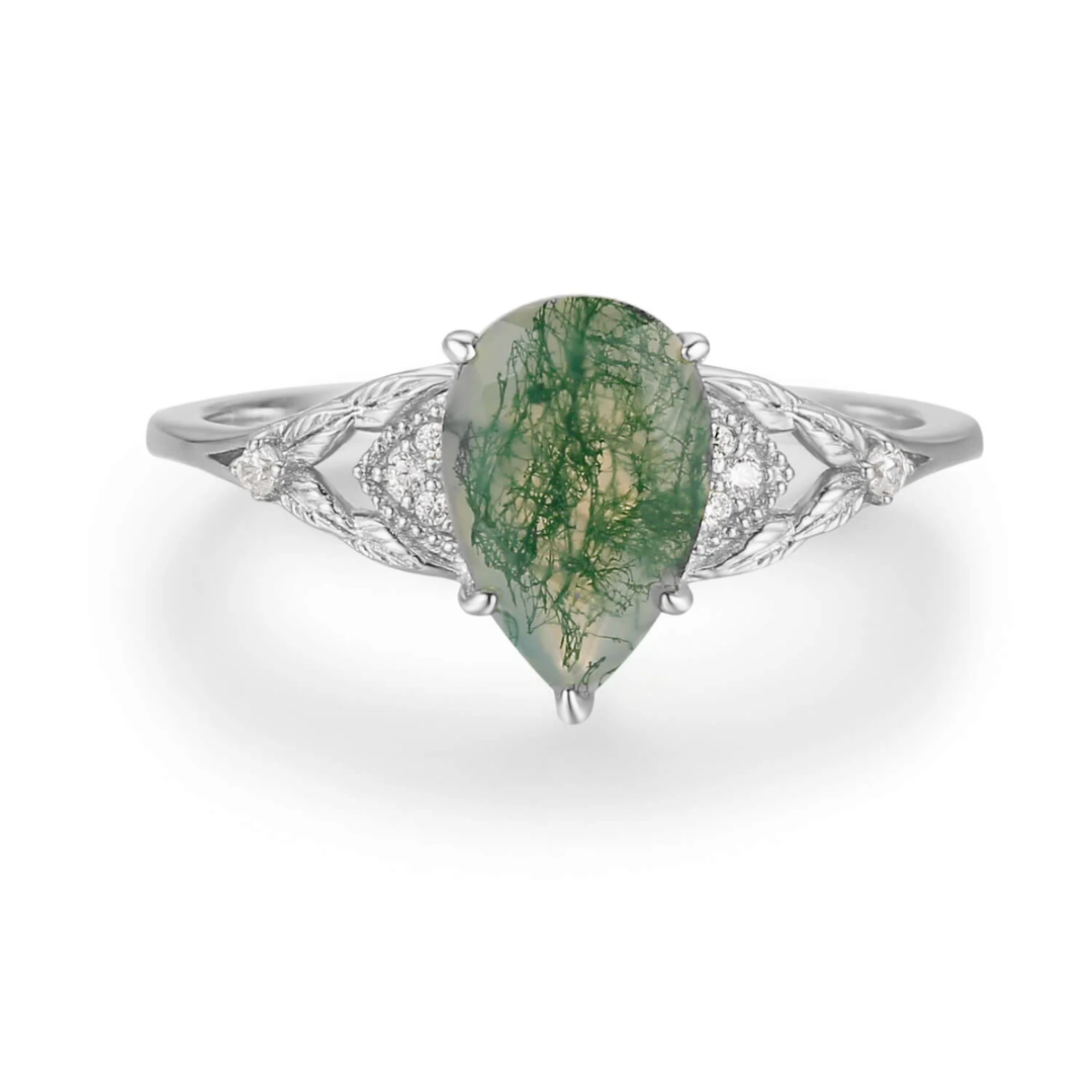 Pear Moss Agate Adjustable Ring