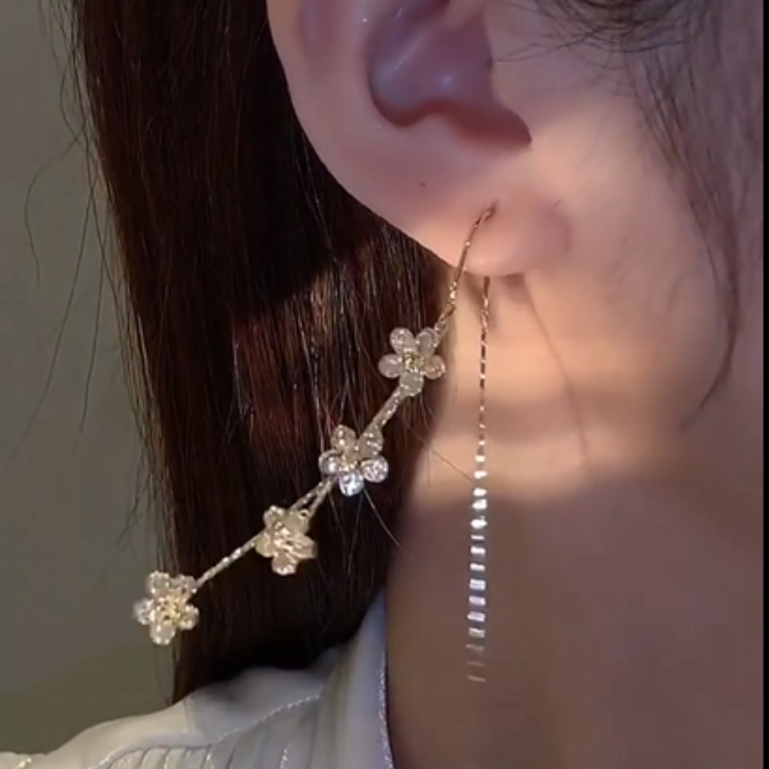 925 sterling silver blossom long tassel flower earring AUS-982