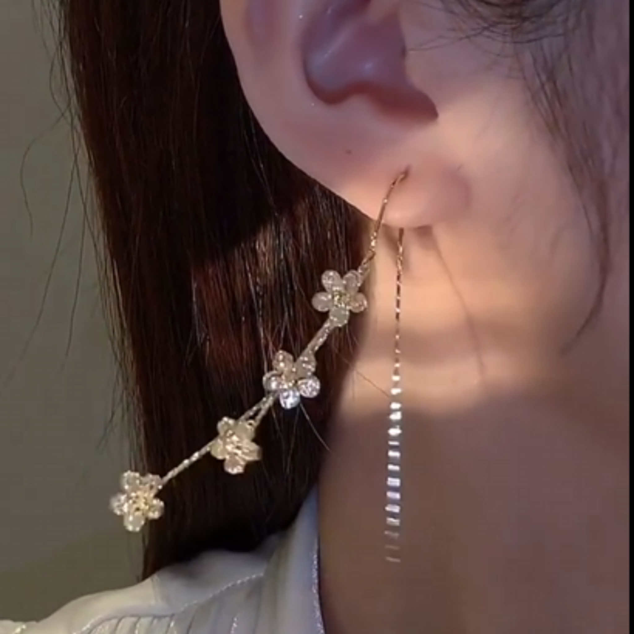 925 sterling silver blossom long tassel flower earring AUS-982