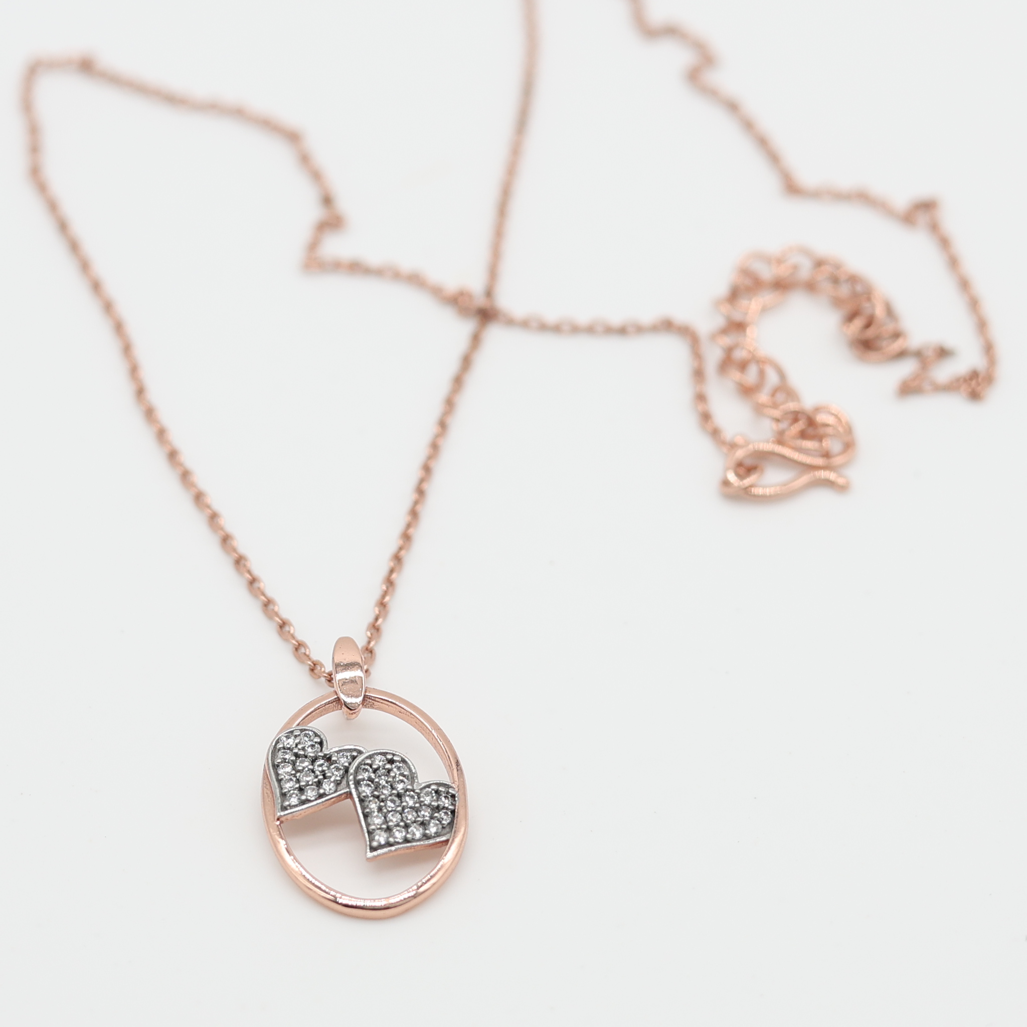 Silver Oval Adjustable Dual Heart Rose Gold Pendant For Women