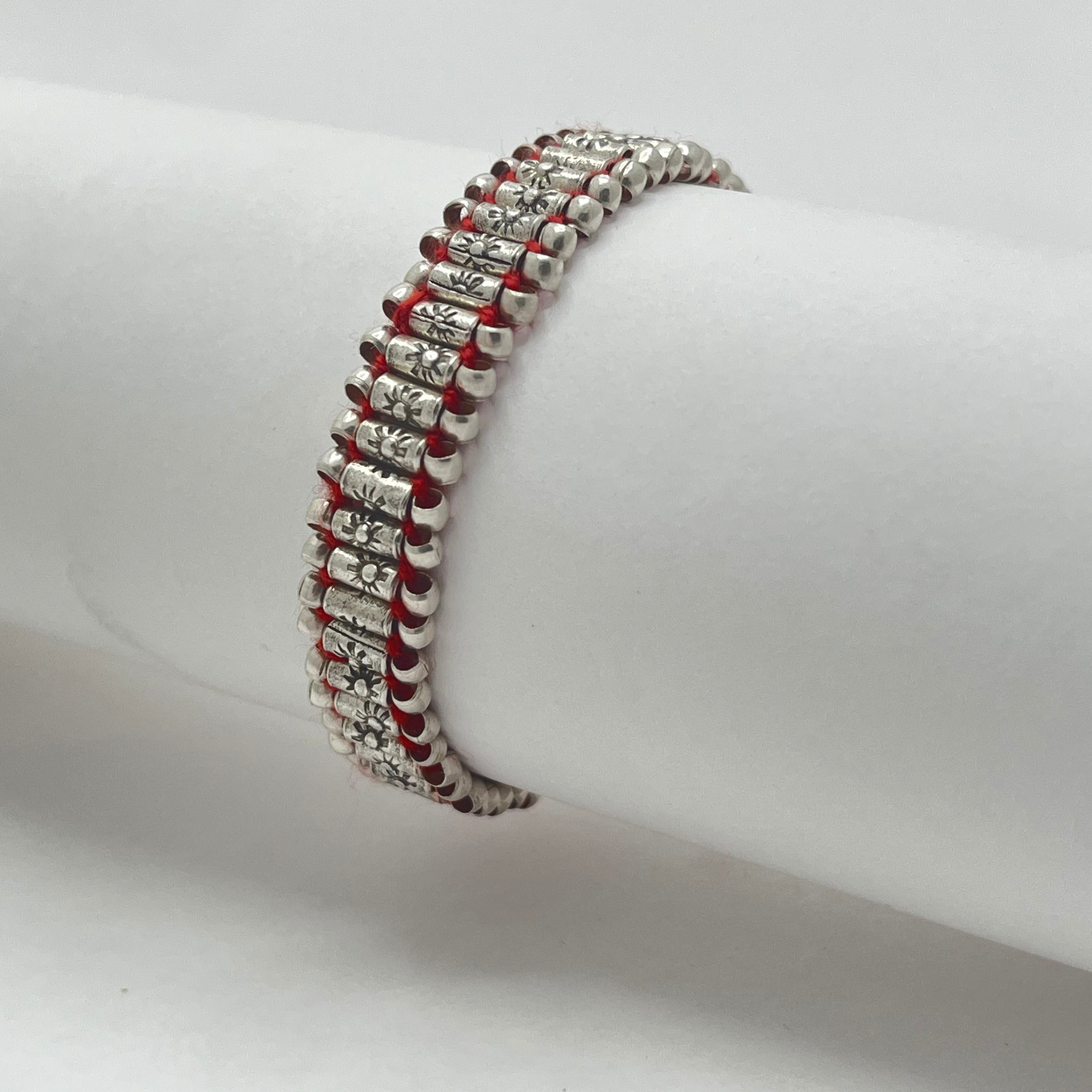 Beaded White Gold Silver Dainty Bracelet For Men