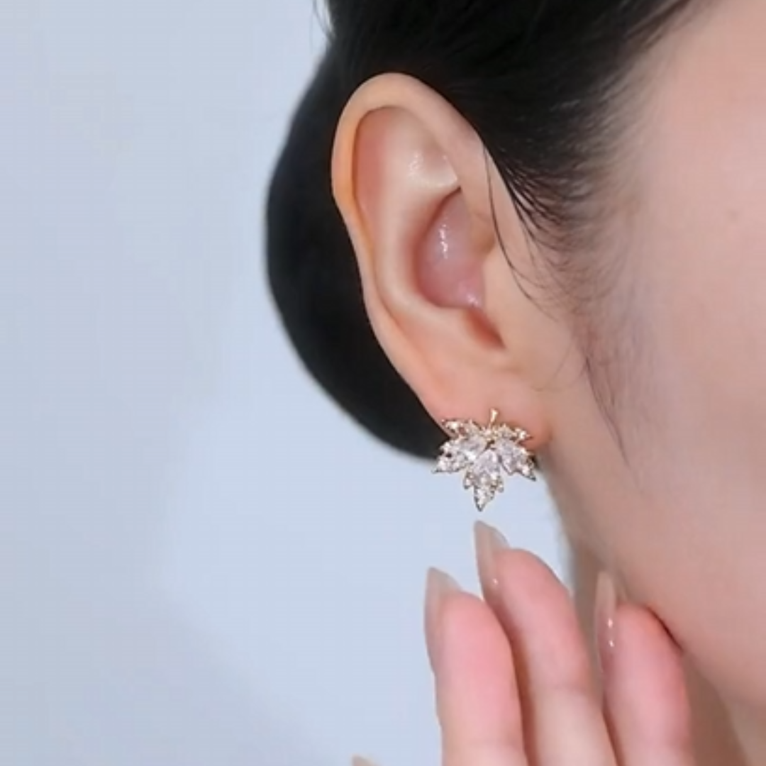 Crystal Maple Leaf Stud Earrings