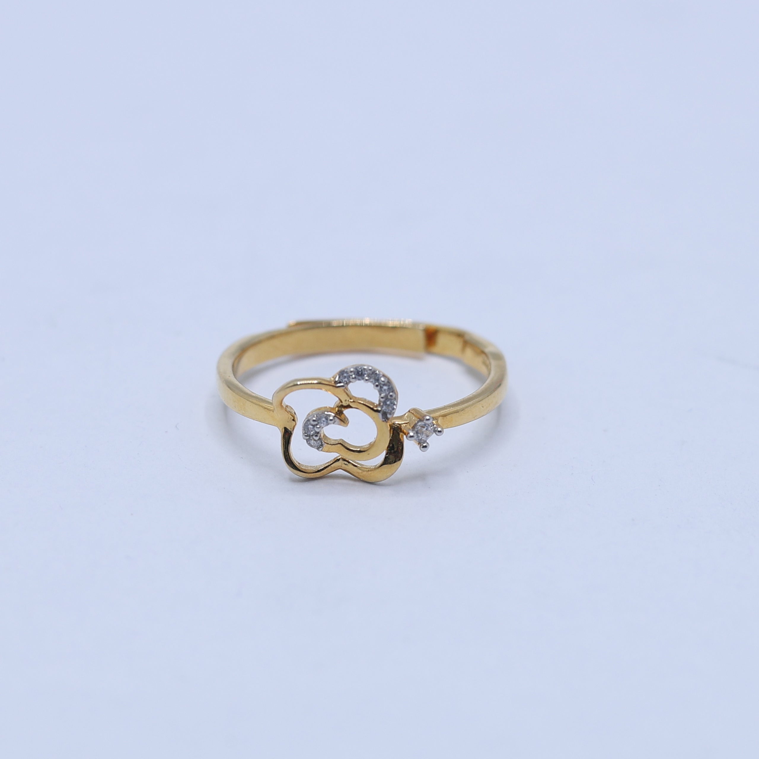 Yellow Gold Plated Adjustable Open Floral Silver Elegant Ring For Women