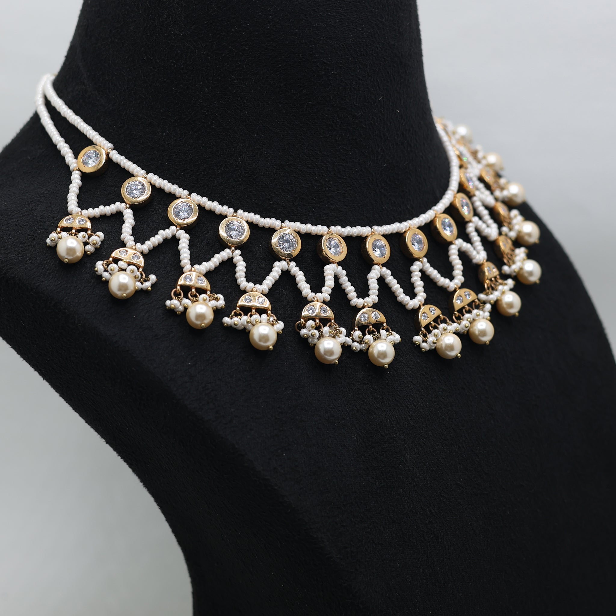 Elegant Faux Pearl Yellow Gold Traditional Chokar Necklace For Woman