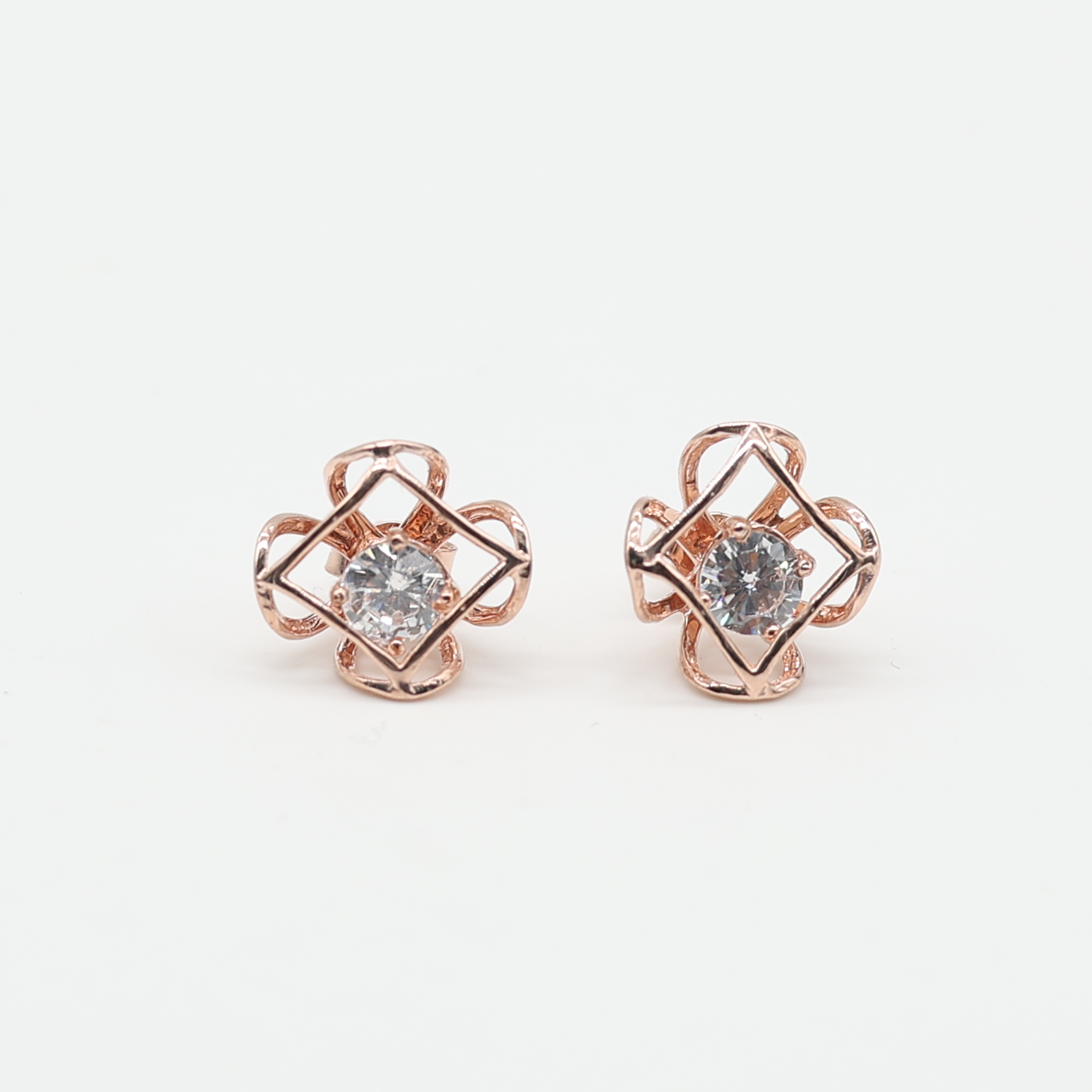 Rose Gold Adjustable Silver Interwoven Round Stud Earring For Woman