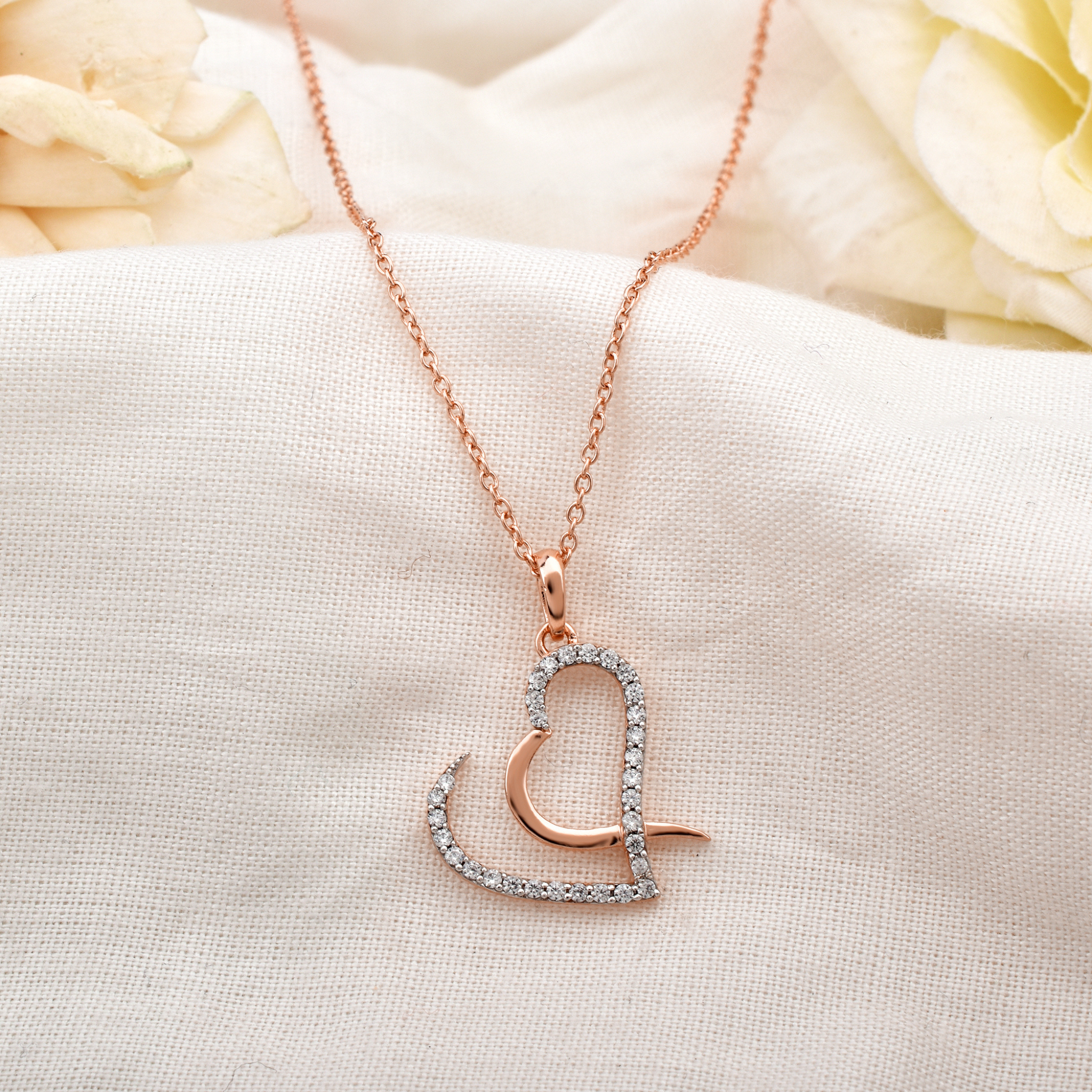 Silver Enchanting Adjustable Open-Heart Rose Gold Pendant For Women