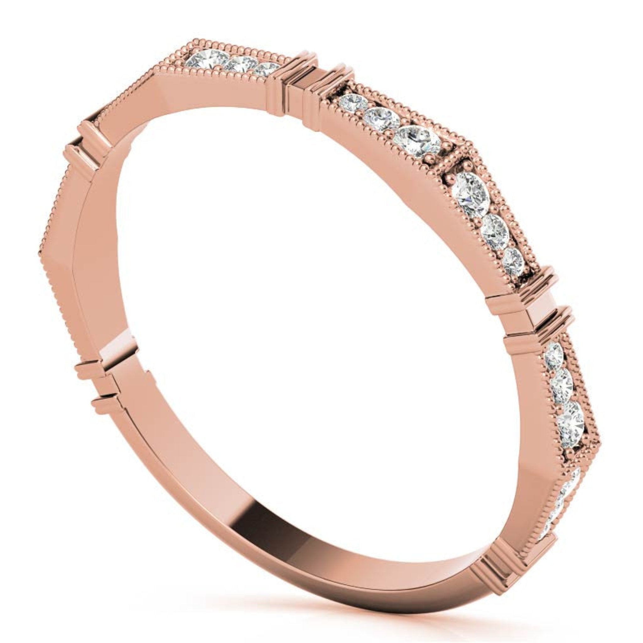 Rose Gold Silver Milgrain Adjustable Angular Ring For Woman