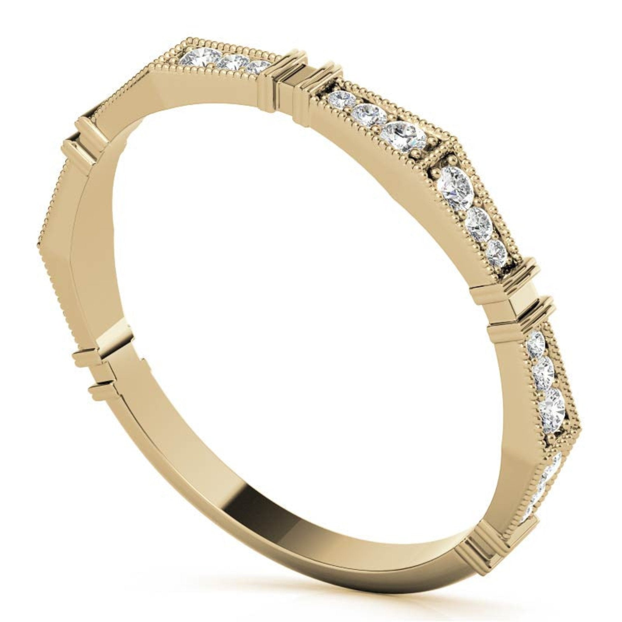 Yellow Gold Silver Milgrain Adjustable Angular Ring For Woman