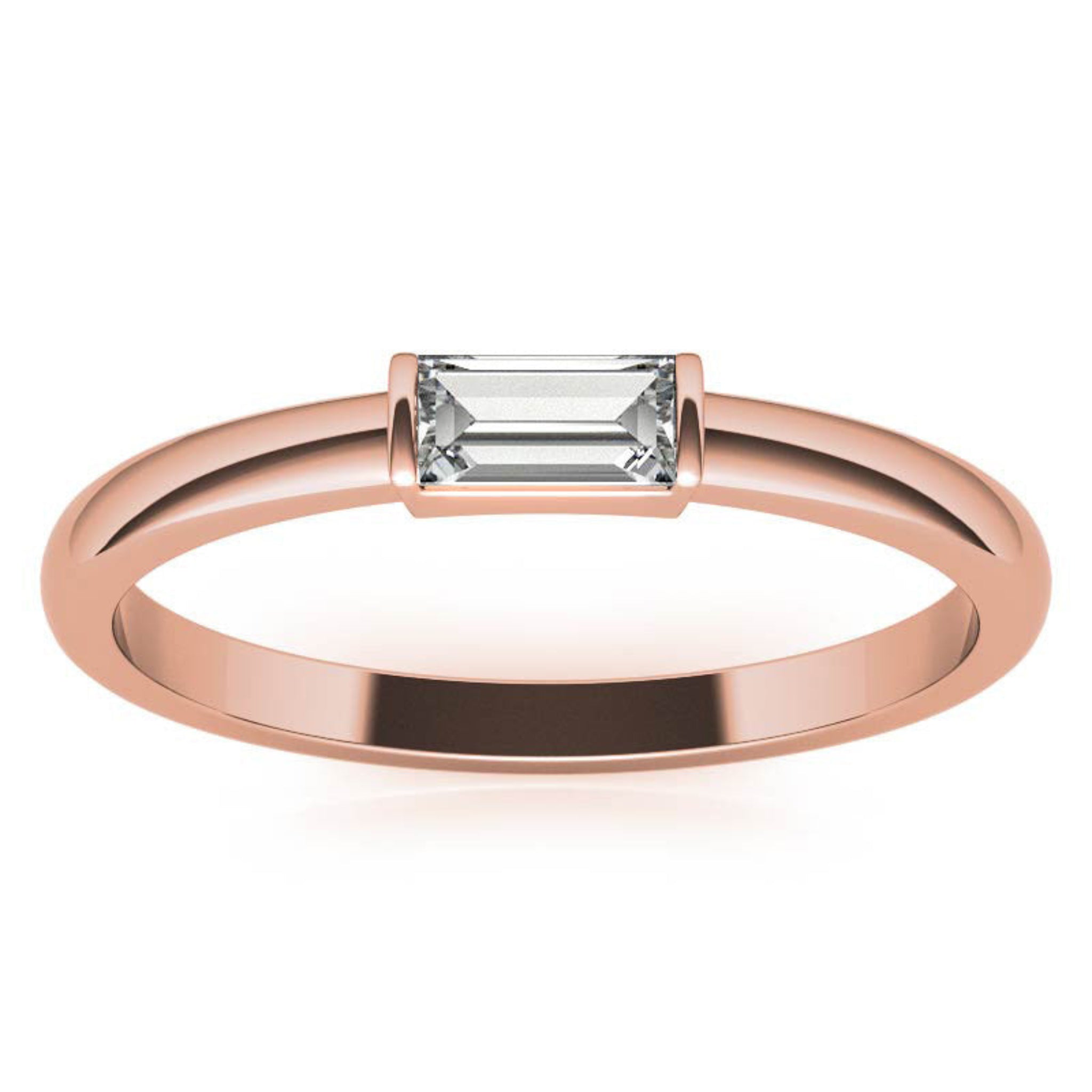 Rose Gold Silver Small Bezel Adjustable Horizontal Baguette Ring for Women