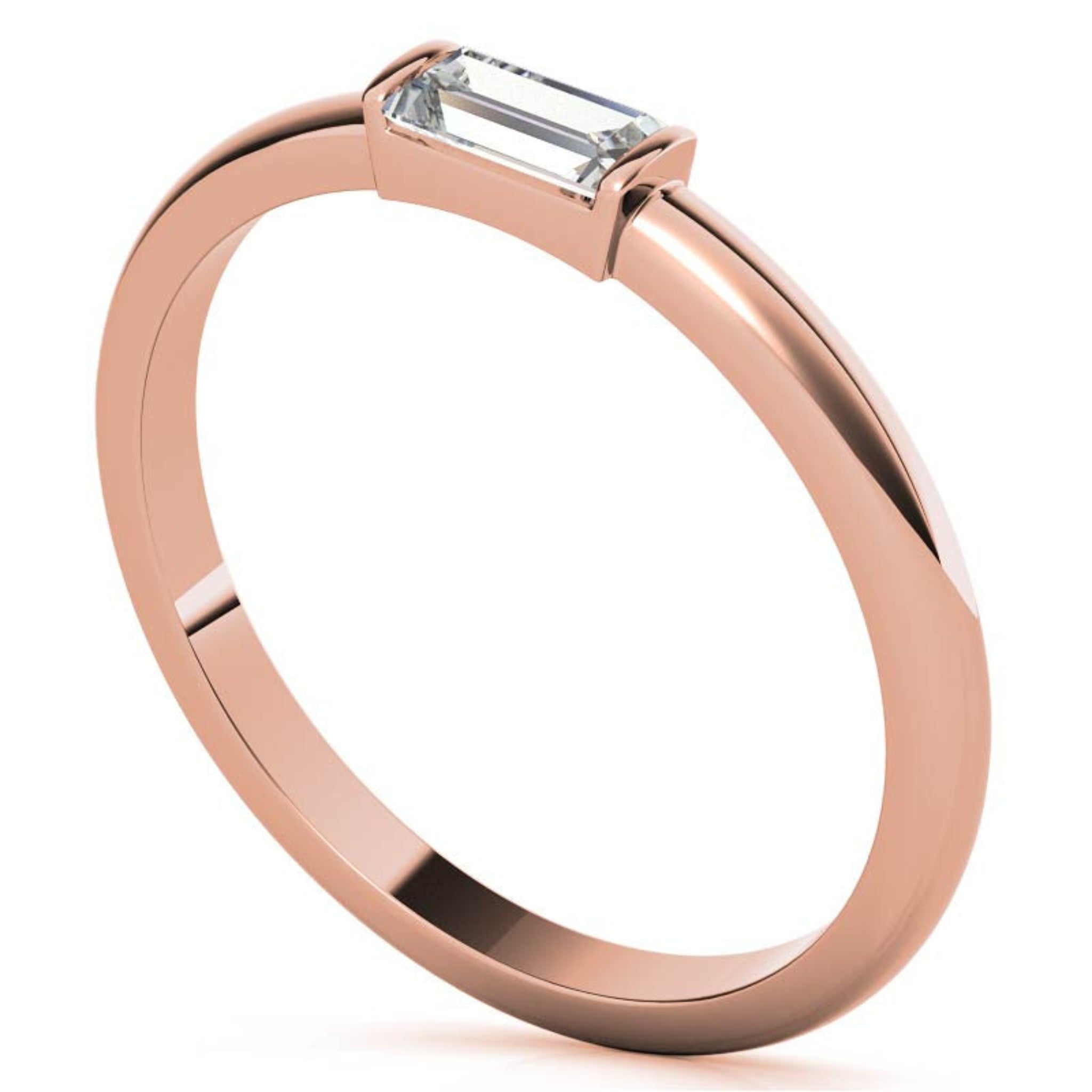 Rose Gold Silver Small Bezel Adjustable Horizontal Baguette Ring for Women