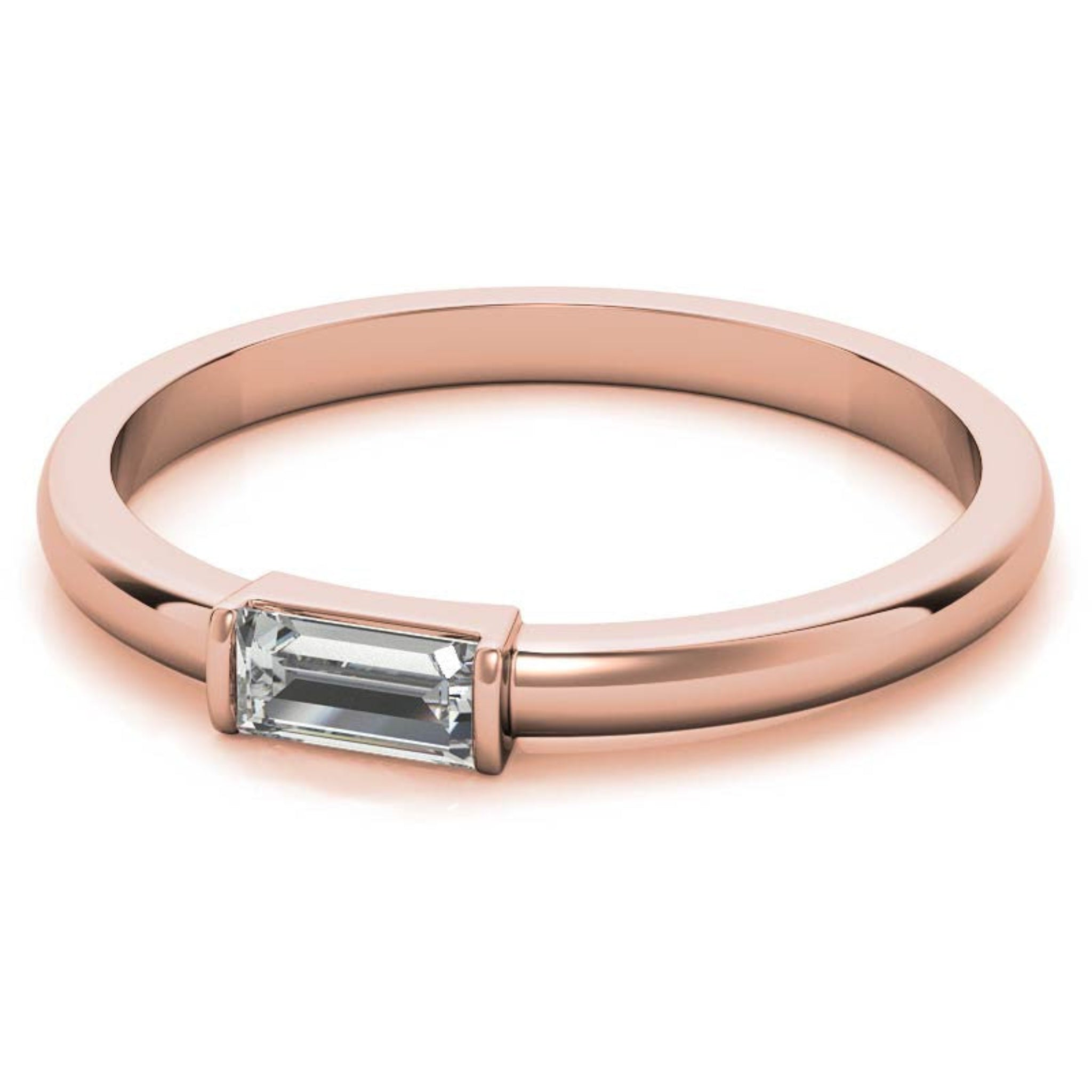 Rose Gold Silver Small Bezel Adjustable Horizontal Baguette Ring for Women