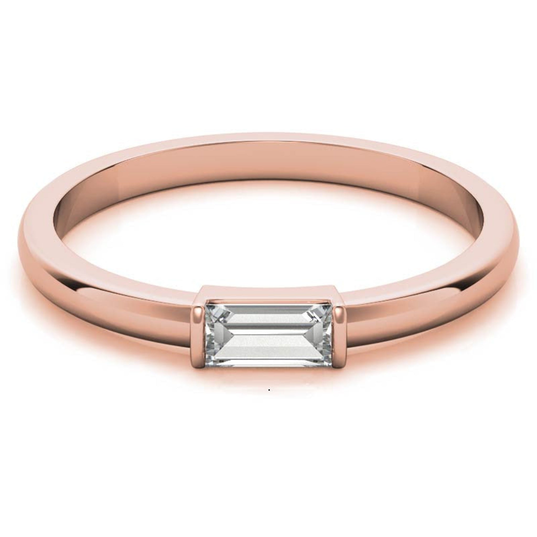 Rose Gold Silver Small Bezel Adjustable Horizontal Baguette Ring for Women