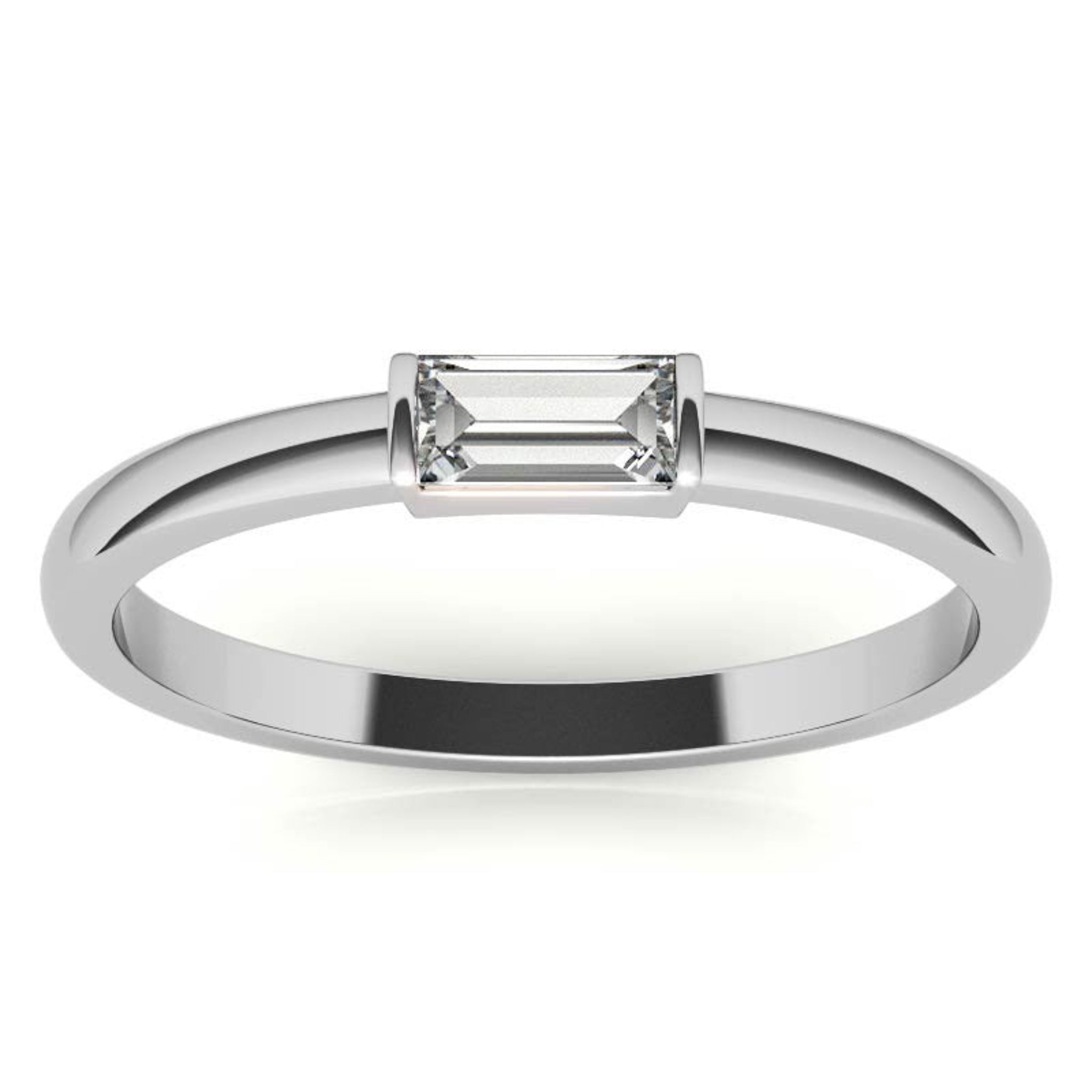 White Gold Silver Small Bezel Adjustable Rectangular Baguette Ring for Women