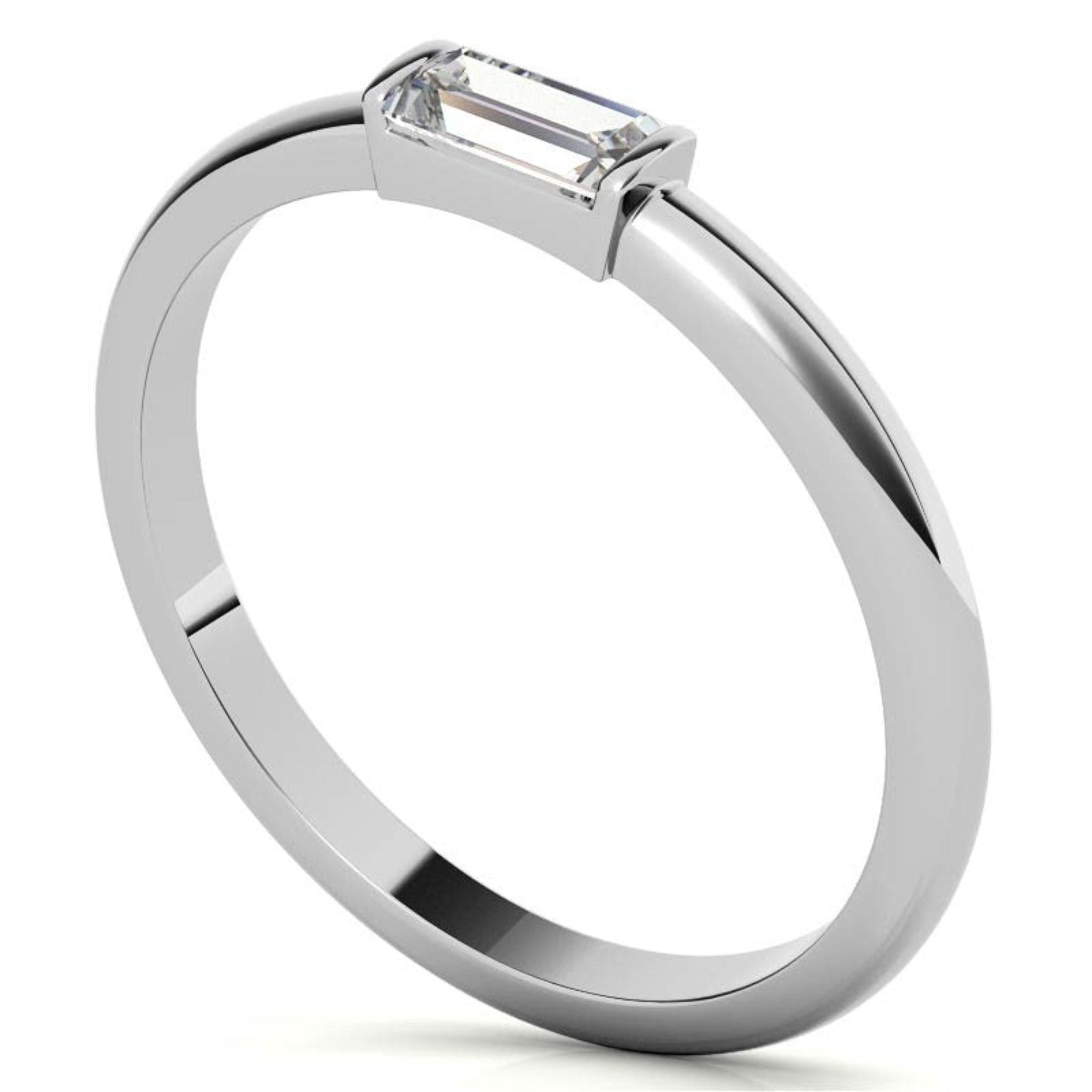 White Gold Silver Small Bezel Adjustable Rectangular Baguette Ring for Women