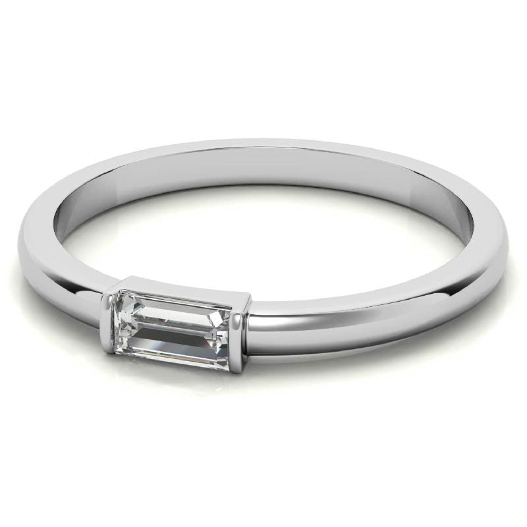 White Gold Silver Small Bezel Adjustable Rectangular Baguette Ring for Women