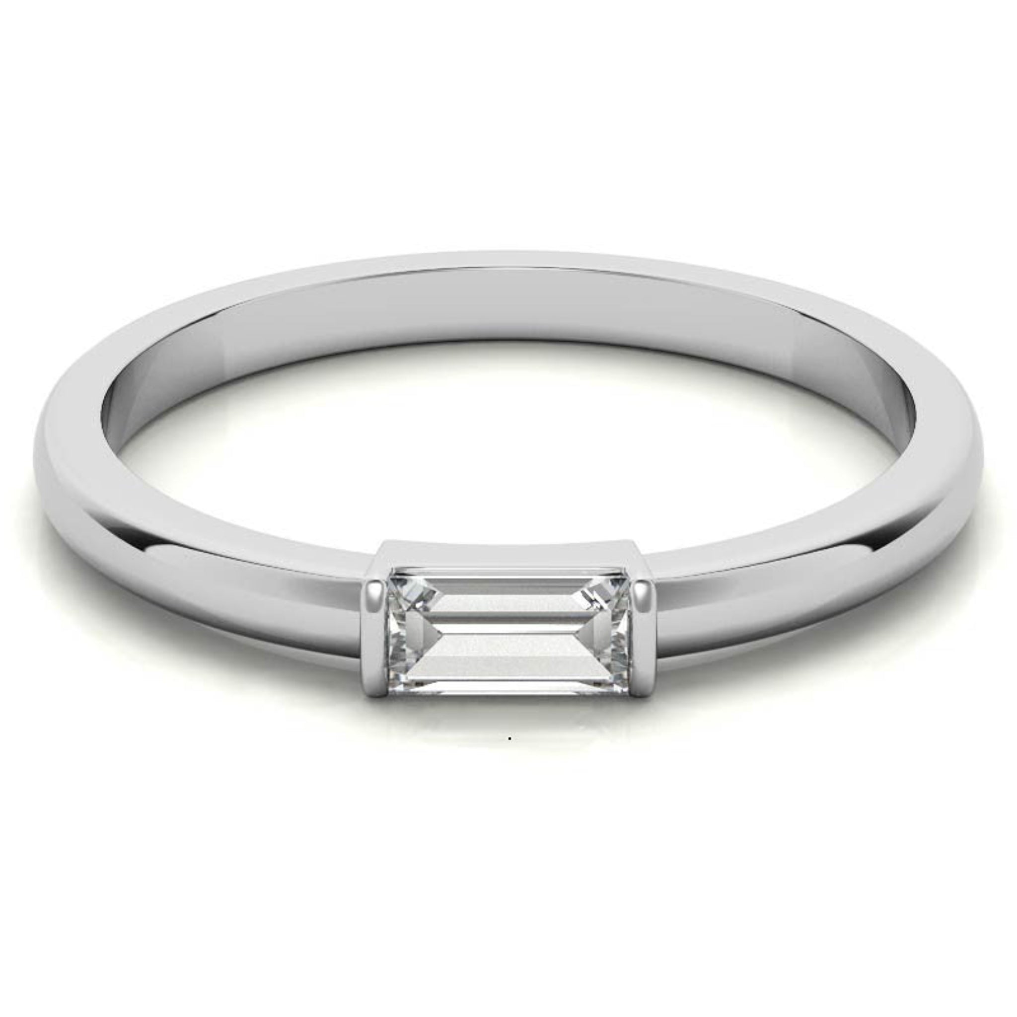 White Gold Silver Small Bezel Adjustable Rectangular Baguette Ring for Women