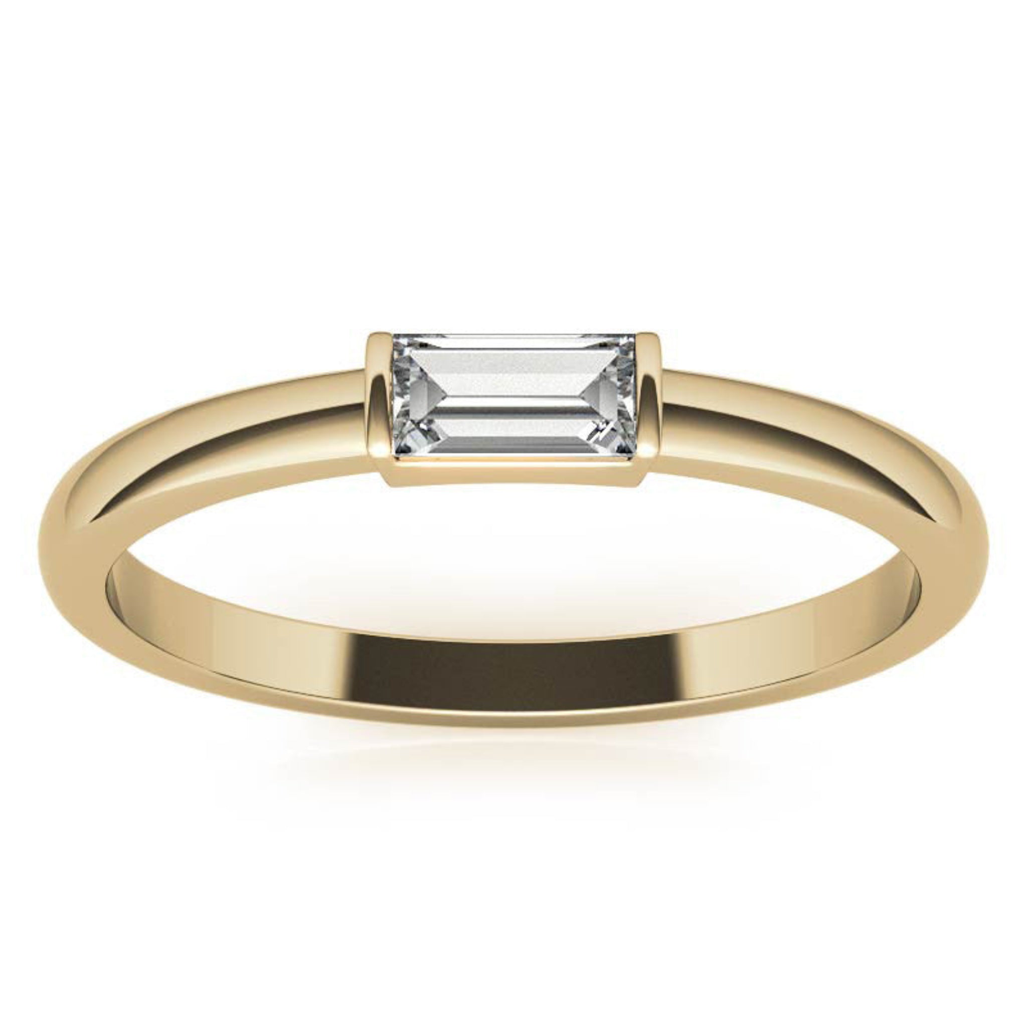 Yellow Gold Silver Small Bezel Solitaire Adjustable Horizontal Baguette Ring for Women