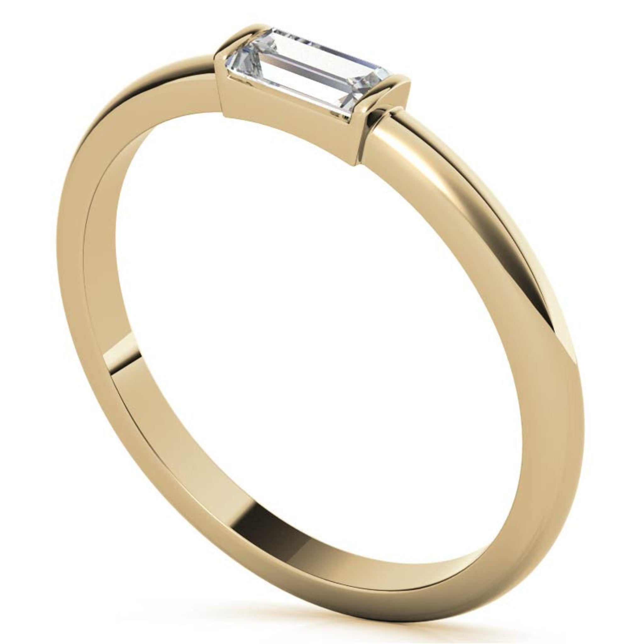 Yellow Gold Silver Small Bezel Solitaire Adjustable Horizontal Baguette Ring for Women