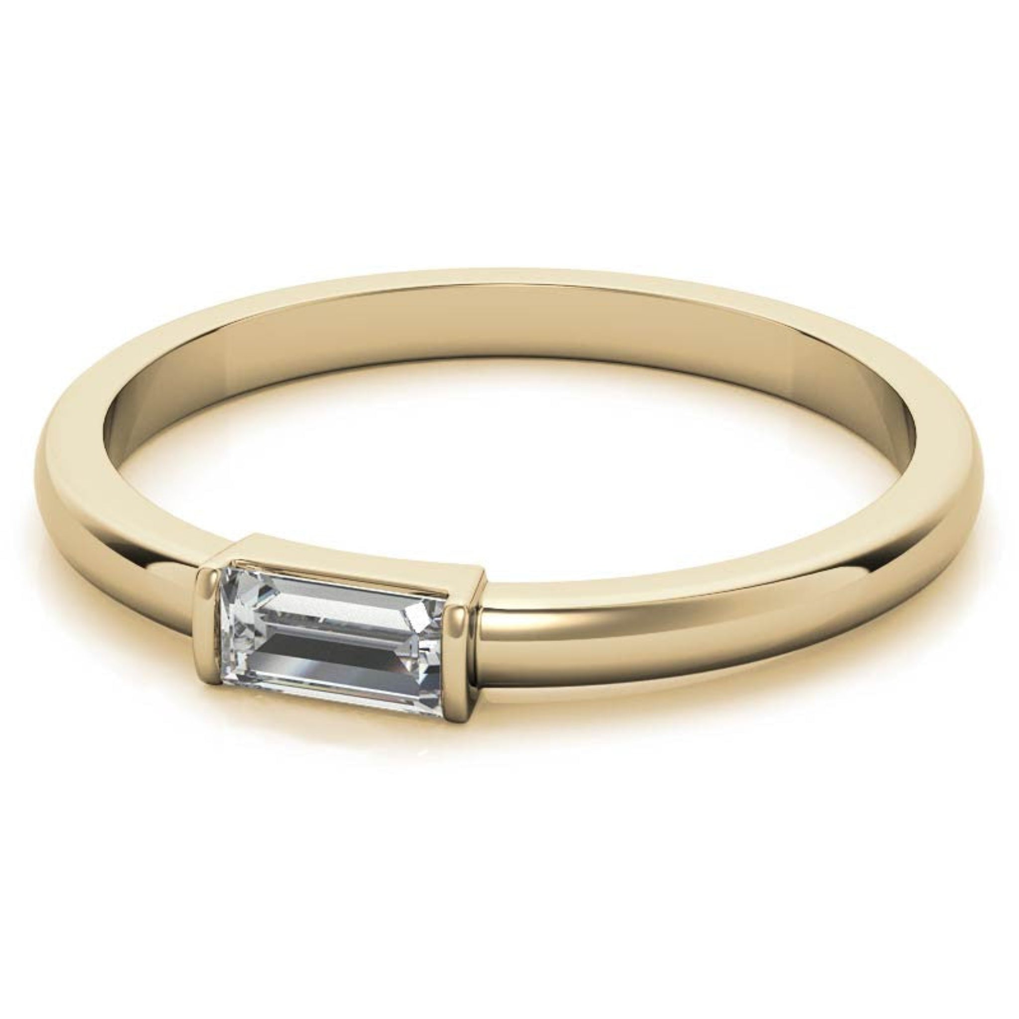 Yellow Gold Silver Small Bezel Solitaire Adjustable Horizontal Baguette Ring for Women