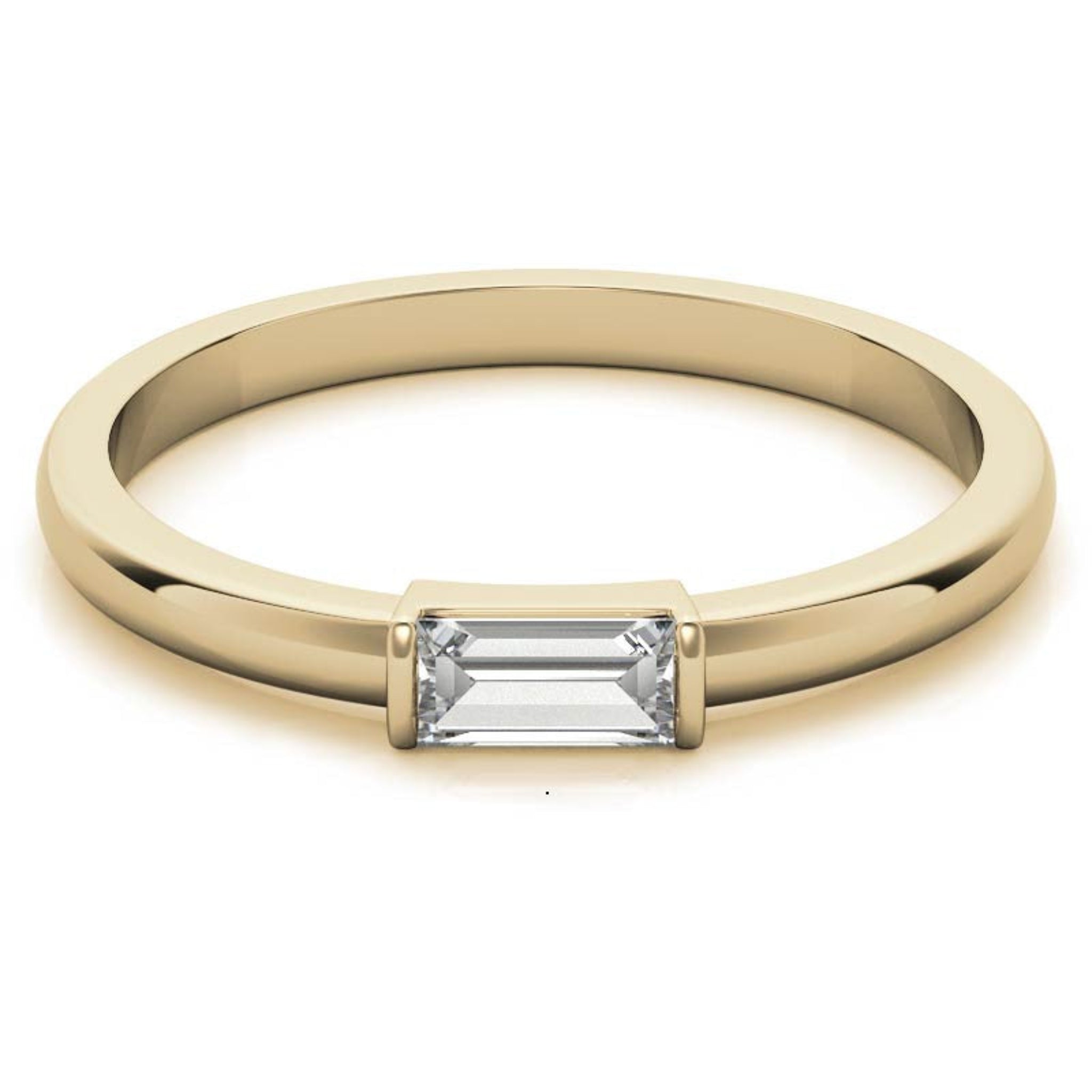 Yellow Gold Silver Small Bezel Solitaire Adjustable Horizontal Baguette Ring for Women