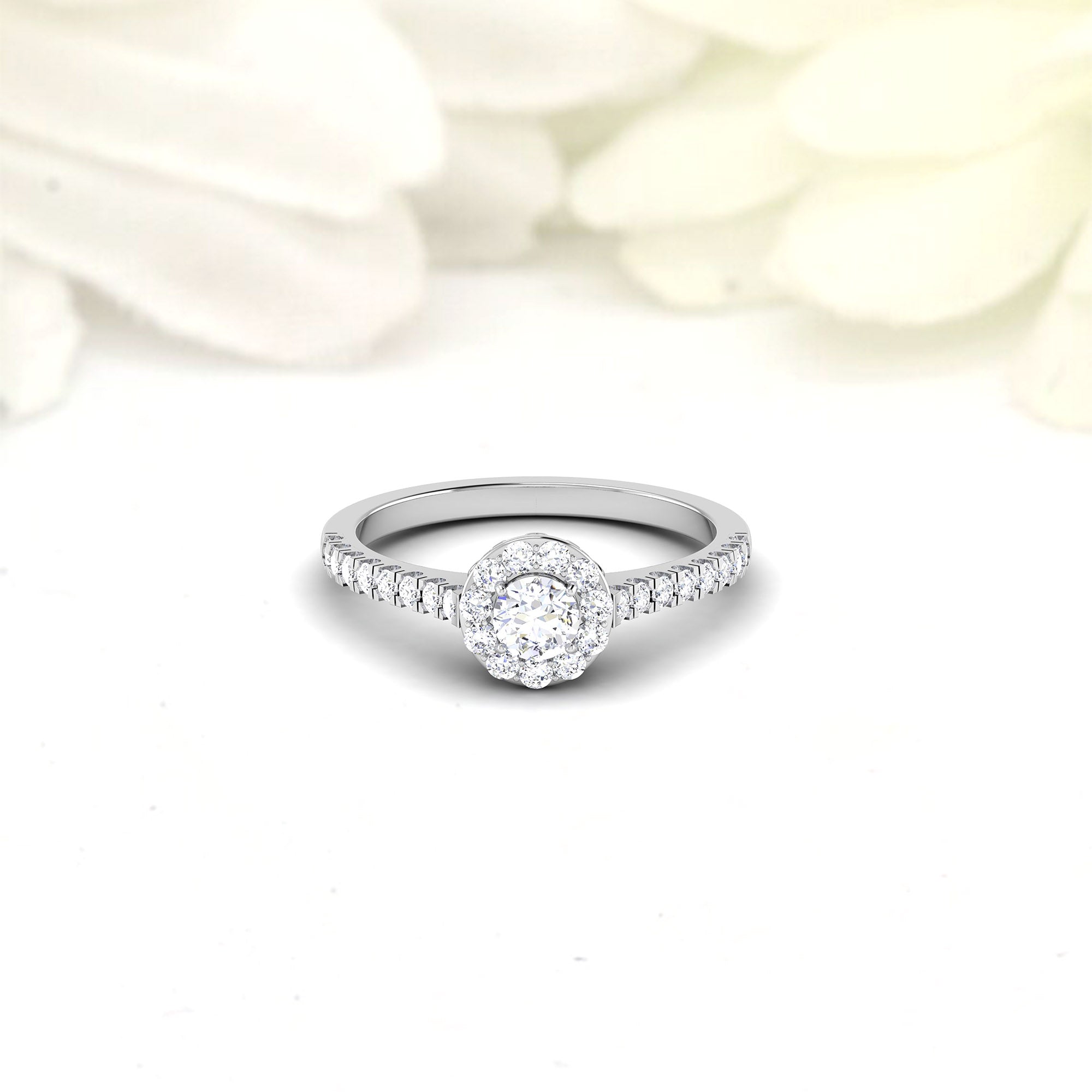 White Gold Adjustable Silver Diamond Round Halo Pavé Band Ring For Woman